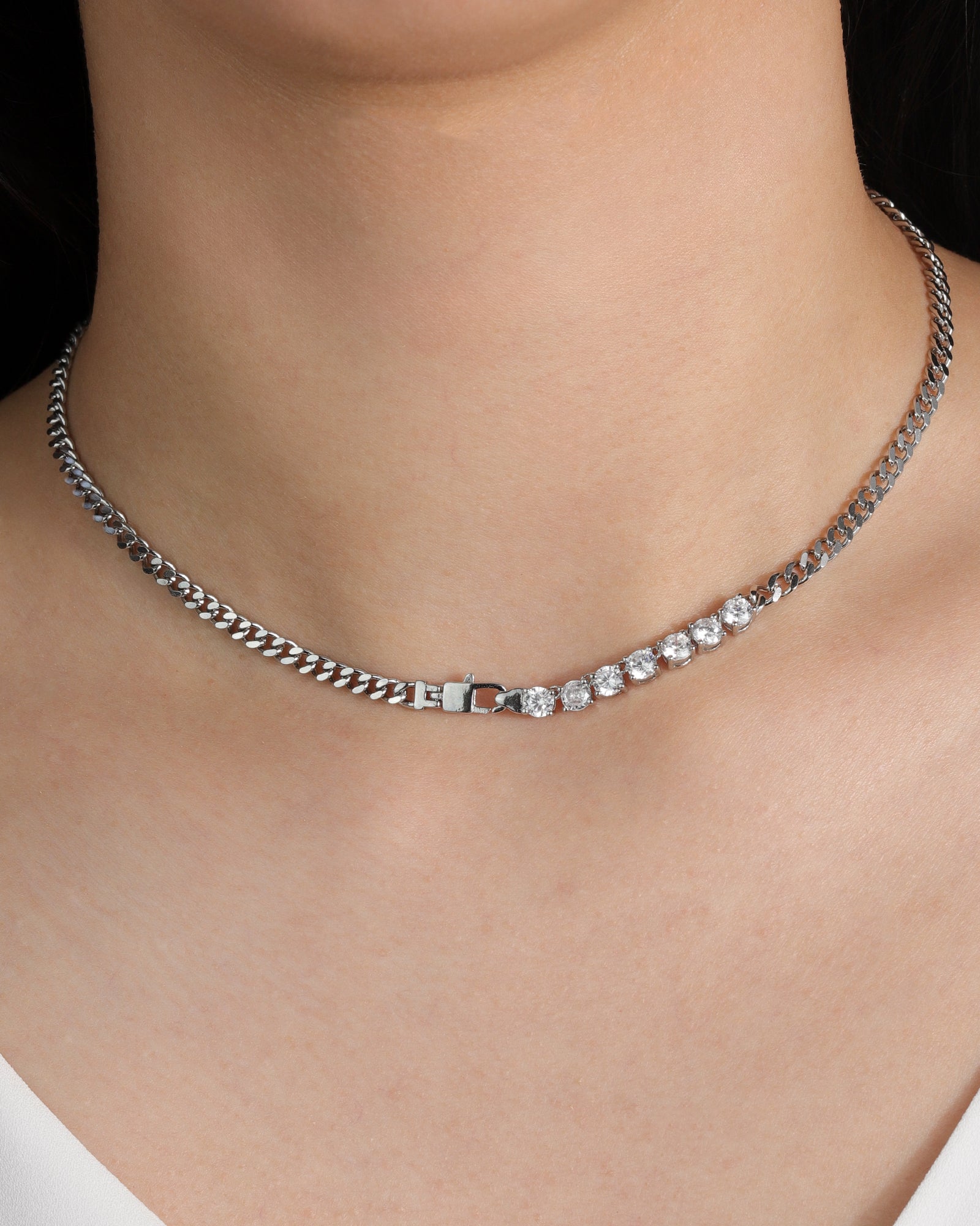 Baseline-Cuban Link 7 CZ Necklace | 4mm-Necklaces-Blue Ruby Jewellery-Vancouver Canada