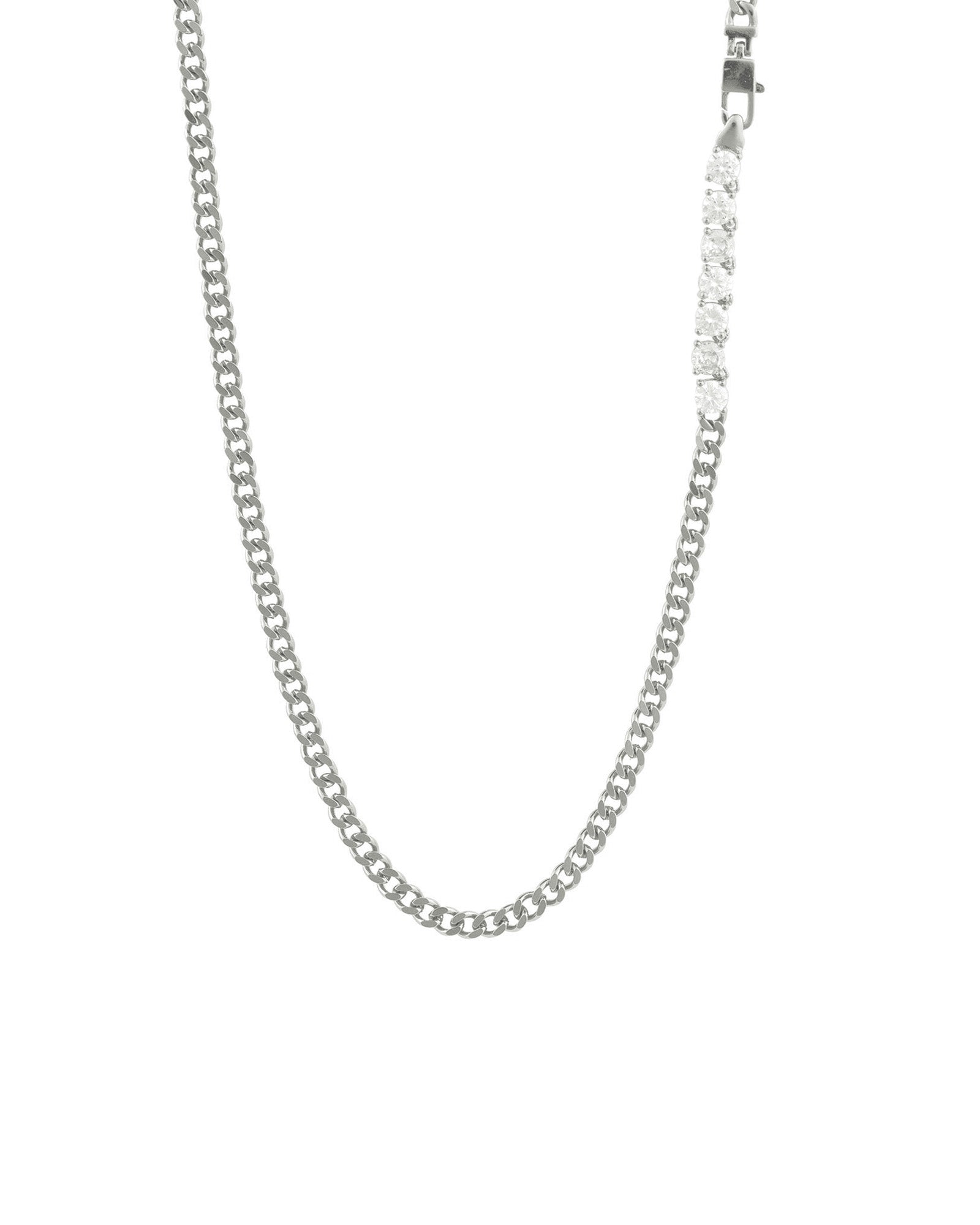 Baseline-Cuban Link 7 CZ Necklace | 4mm-Necklaces-Rhodium Plated, Cubic Zirconia-Blue Ruby Jewellery-Vancouver Canada