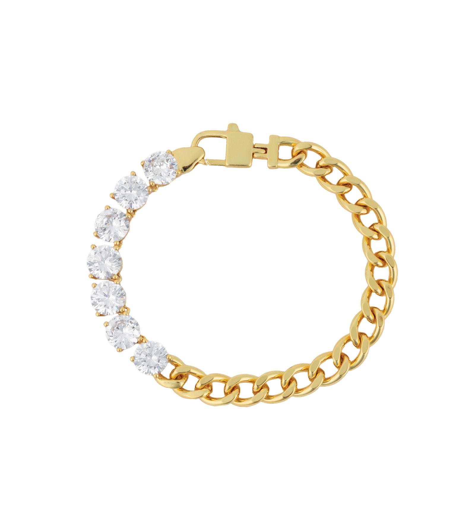 Cuban Link 7 CZ Bracelet 18k Gold Plated, Cubic Zirconia