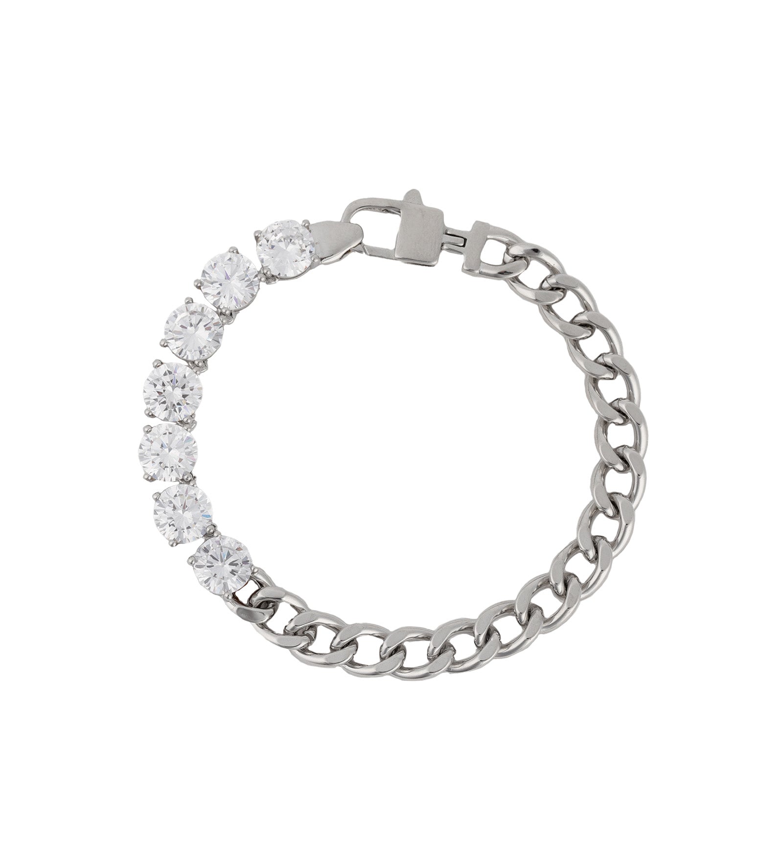 Cuban Link 7 CZ Bracelet Rhodium Plated, Cubic Zirconia
