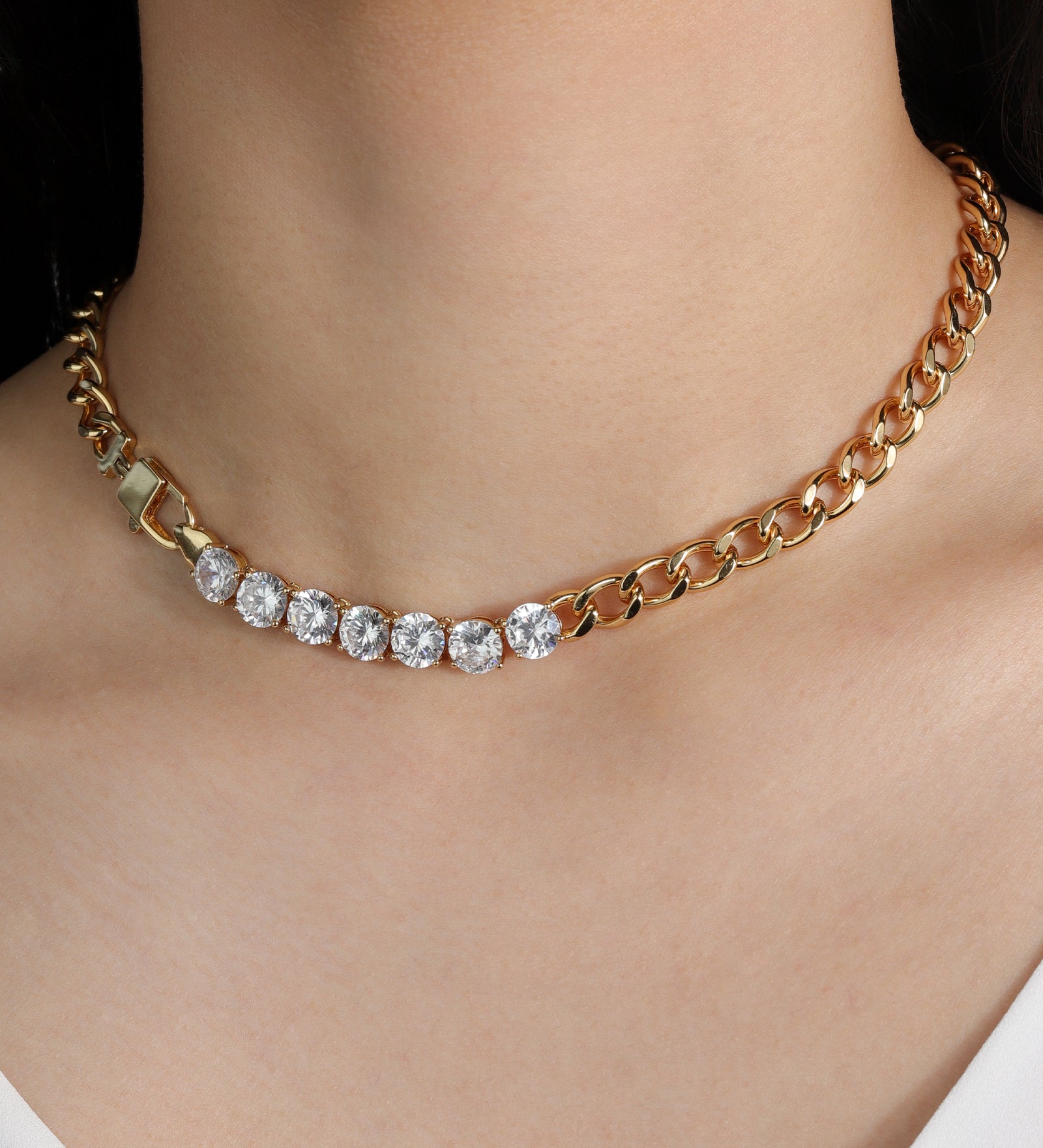 Baseline-Cuban Link 7 CZ Necklace | 7mm-Necklaces-Blue Ruby Jewellery-Vancouver Canada