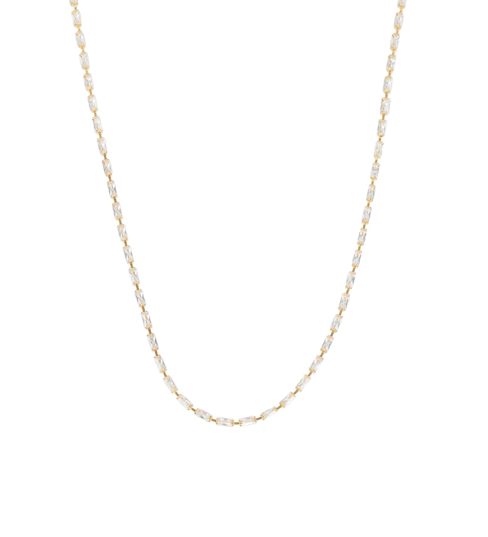 Baseline-Baguette CZ Link Necklace | 3mm-Necklaces-18k Gold Plated, Cubic Zirconia-Blue Ruby Jewellery-Vancouver Canada