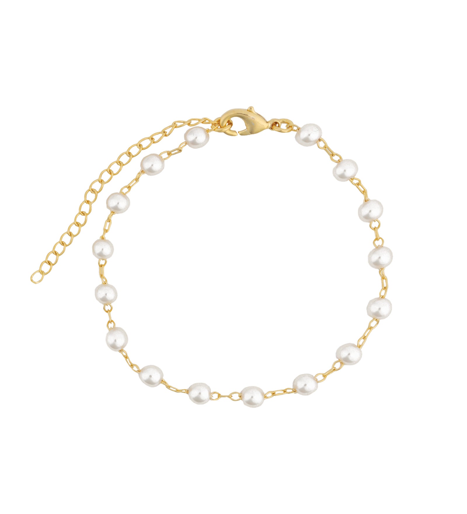 Pearl Station Bracelet | 4mm 18k Gold Plated, White Pearl