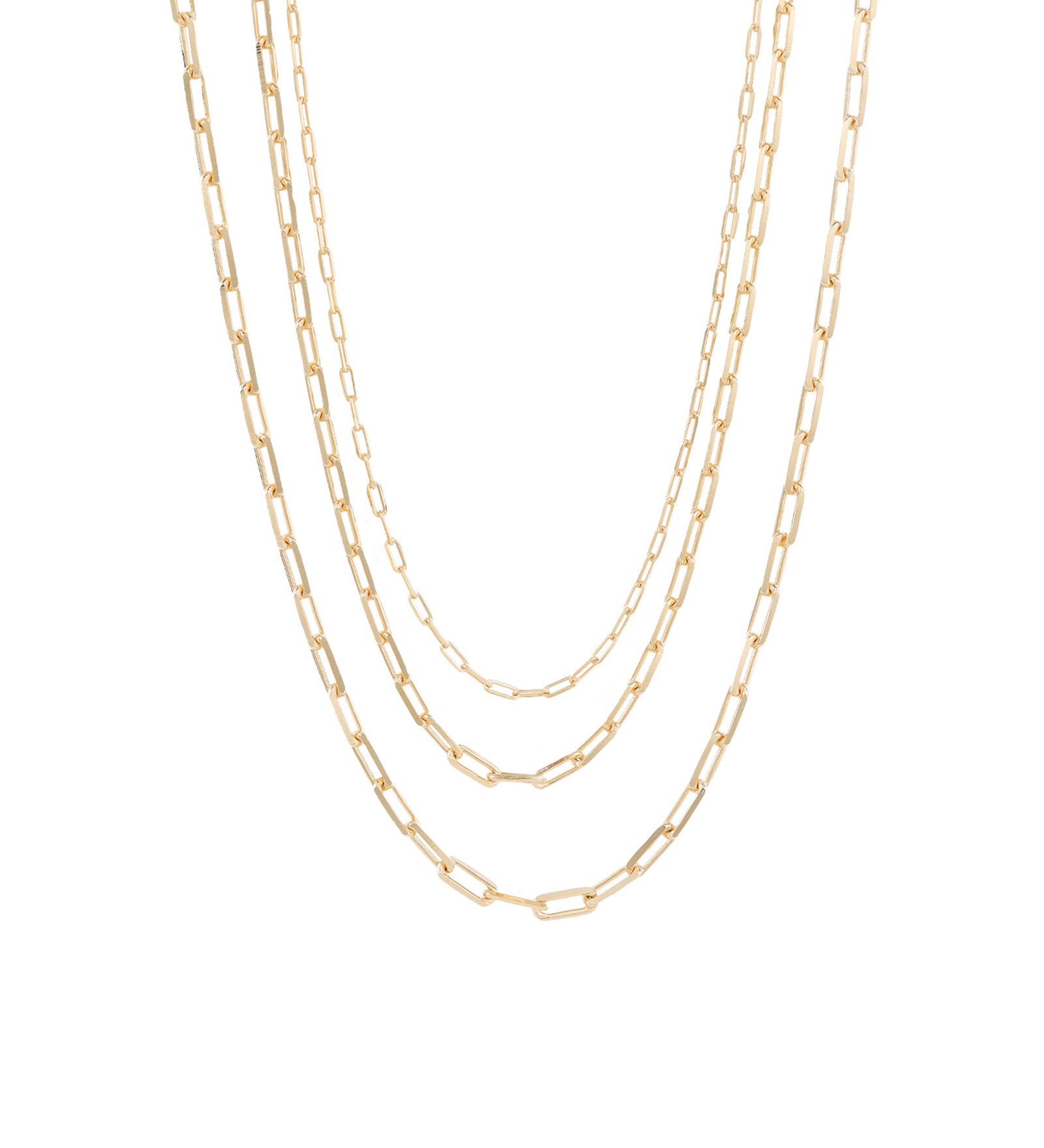 3 Row Mix Paperclip Necklace 18k Gold Plated