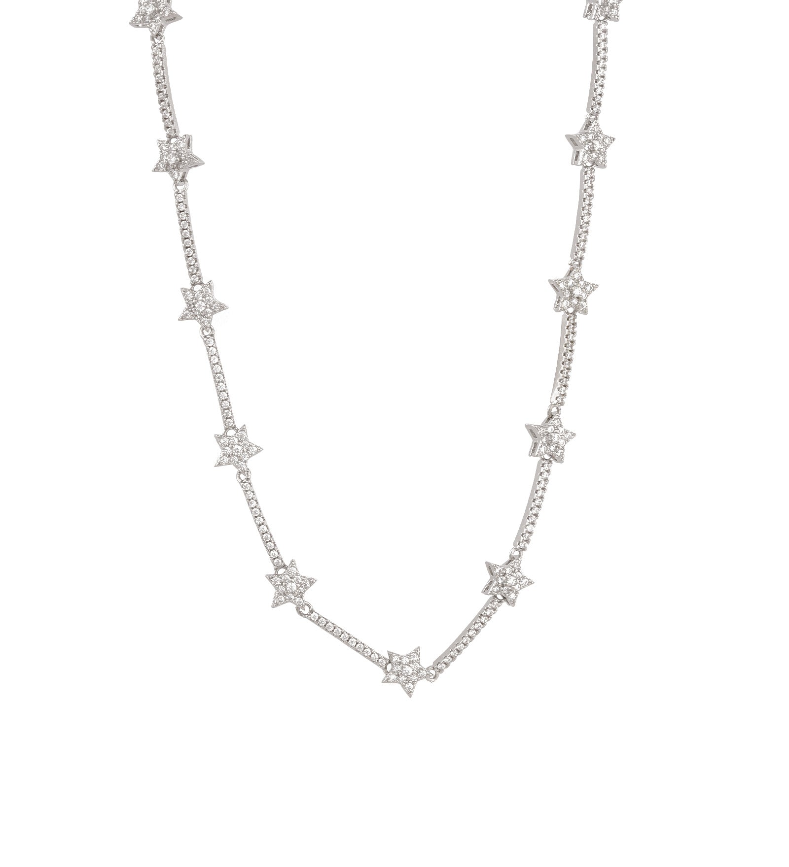 Star Pavé CZ Necklace Rhodium Plated, Cubic Zirconia