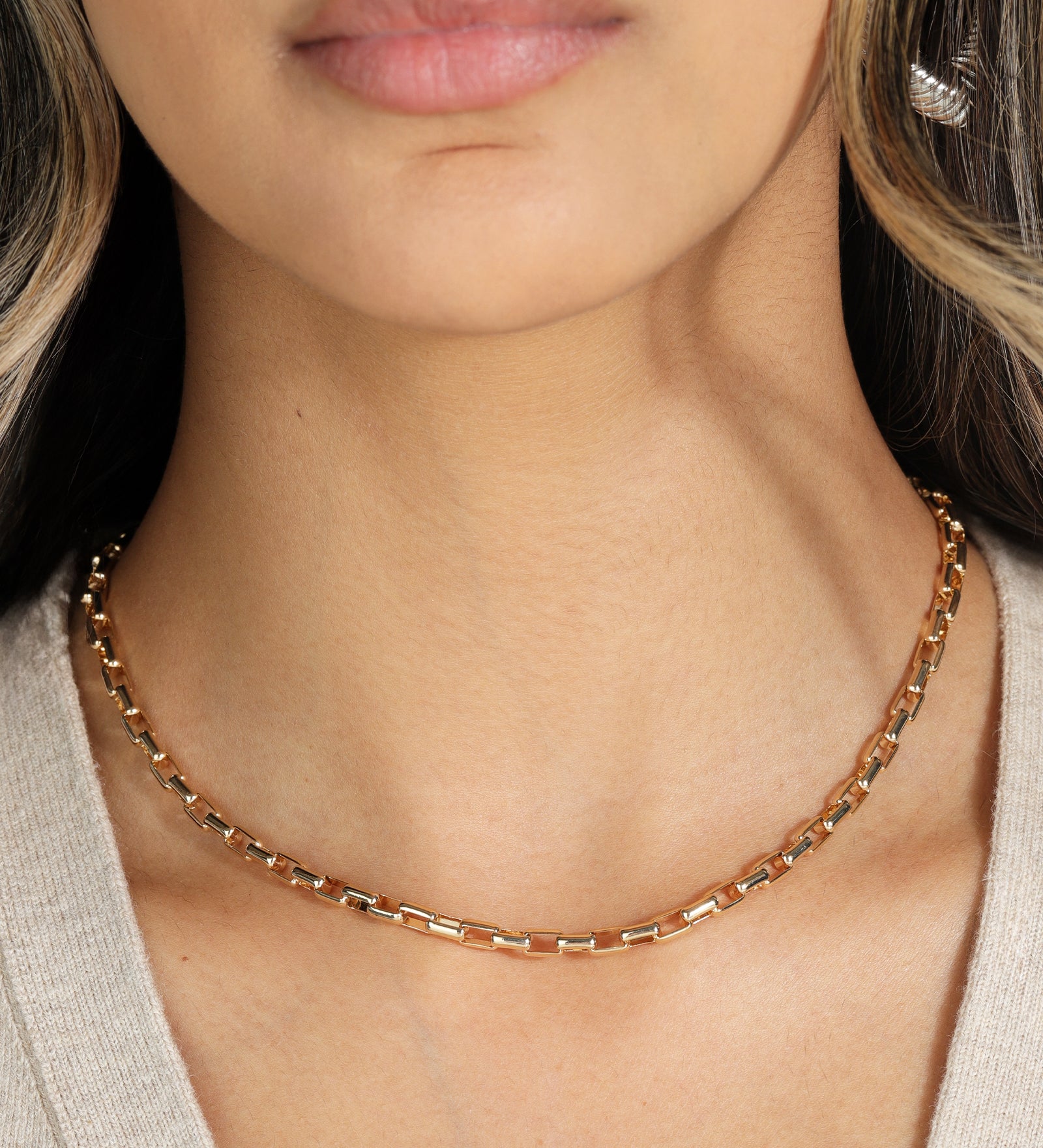 Rectangle Link Chain Necklace 18k Gold Plated