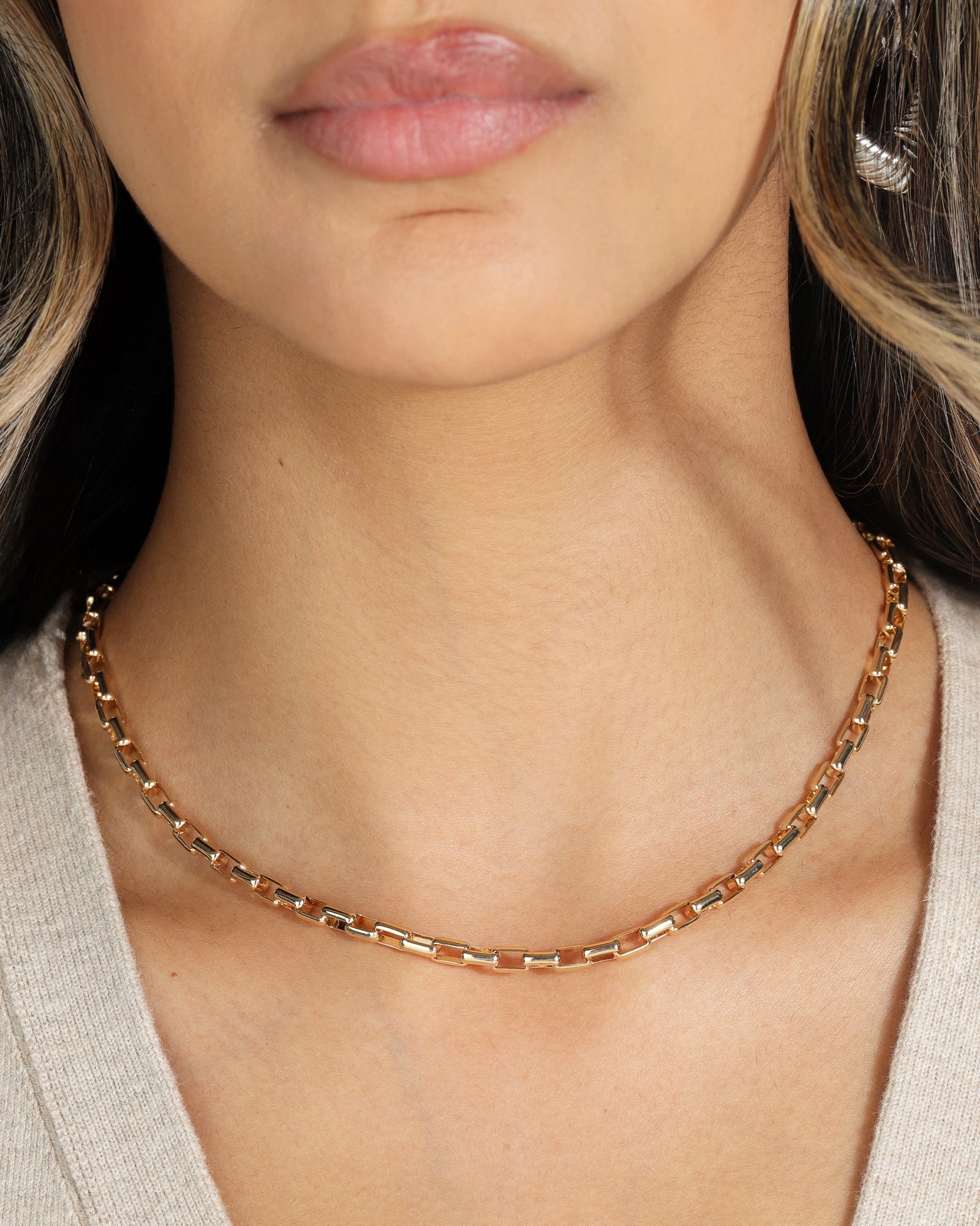 Rectangle Link Chain Necklace 18k Gold Plated