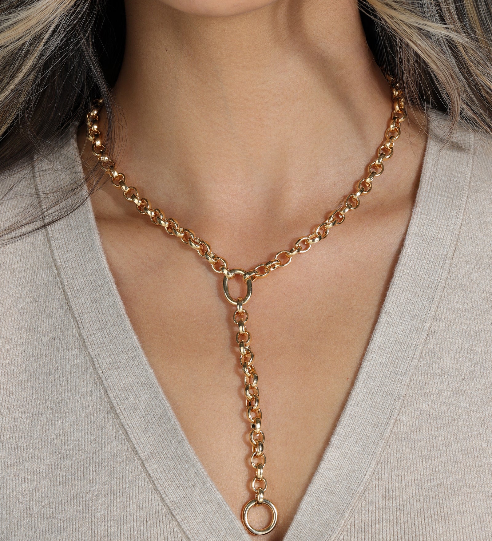 Rolo Link Lariat 18k Gold Plated