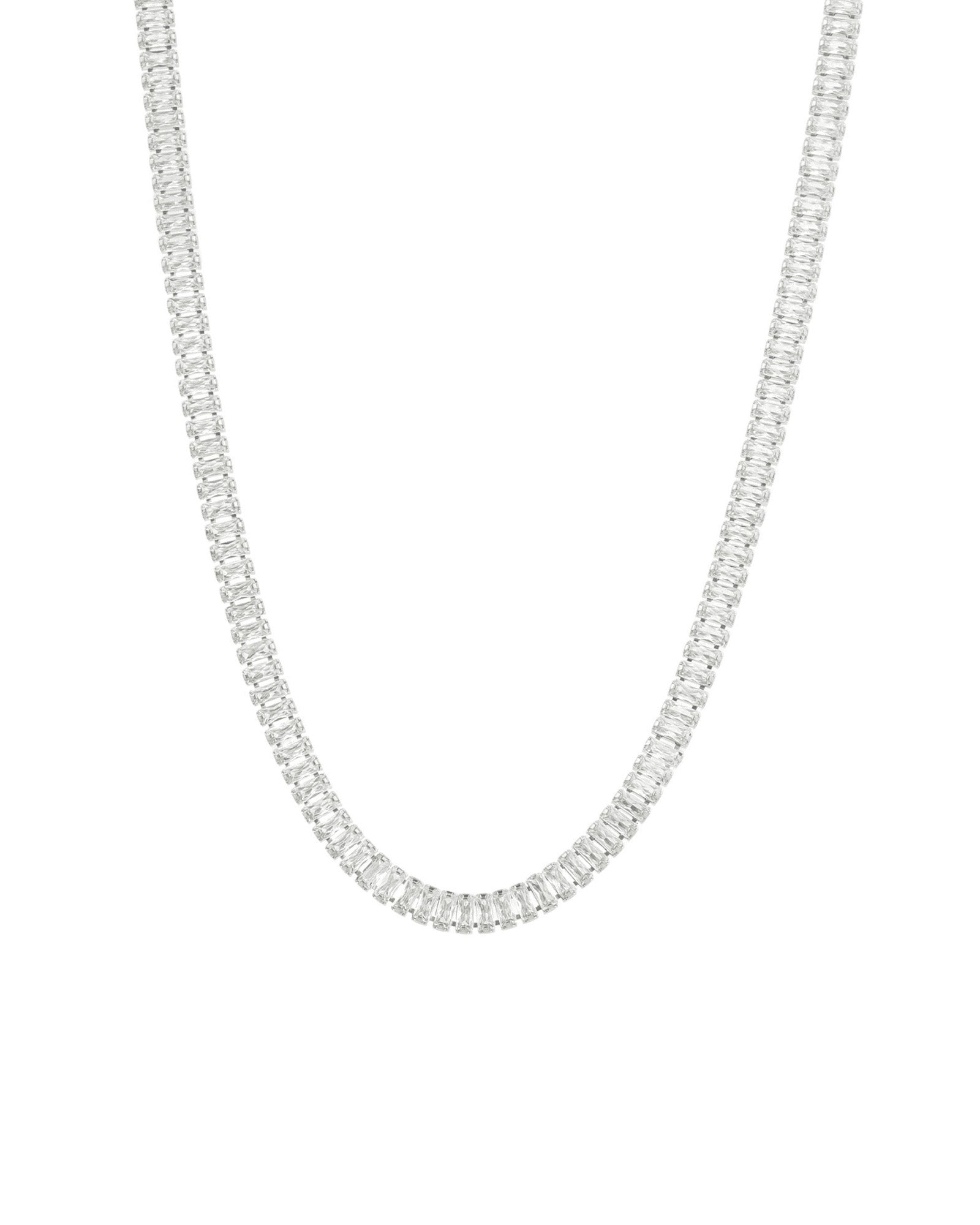 Baseline-Baguette CZ Necklace | 4mm-Necklaces-Rhodium Plated-Blue Ruby Jewellery-Vancouver Canada
