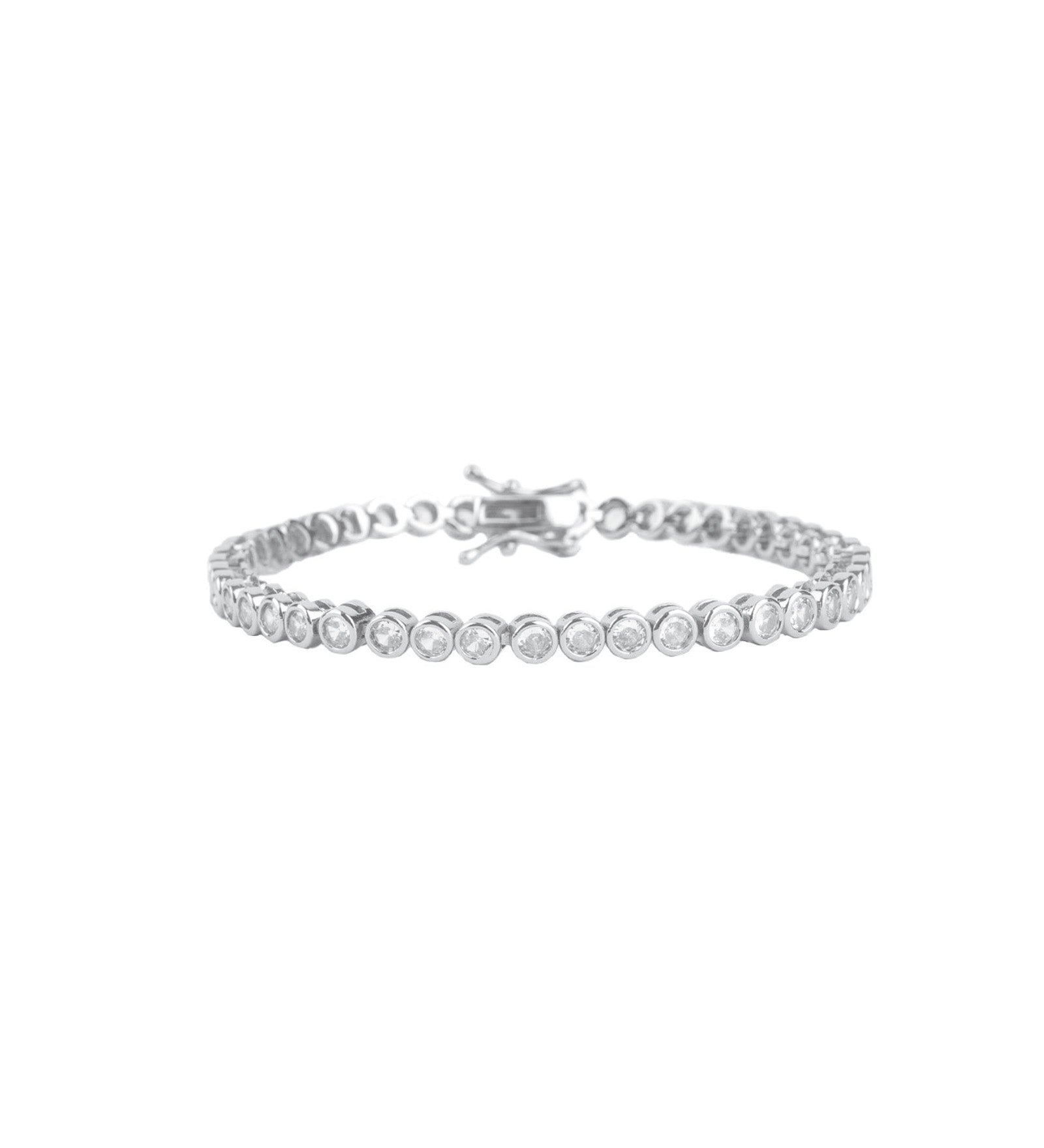 Baseline-Tennis Bezel CZ Bracelet | 4mm-Bracelets-Rhodium Plated, Cubic Zirconia-Blue Ruby Jewellery-Vancouver Canada
