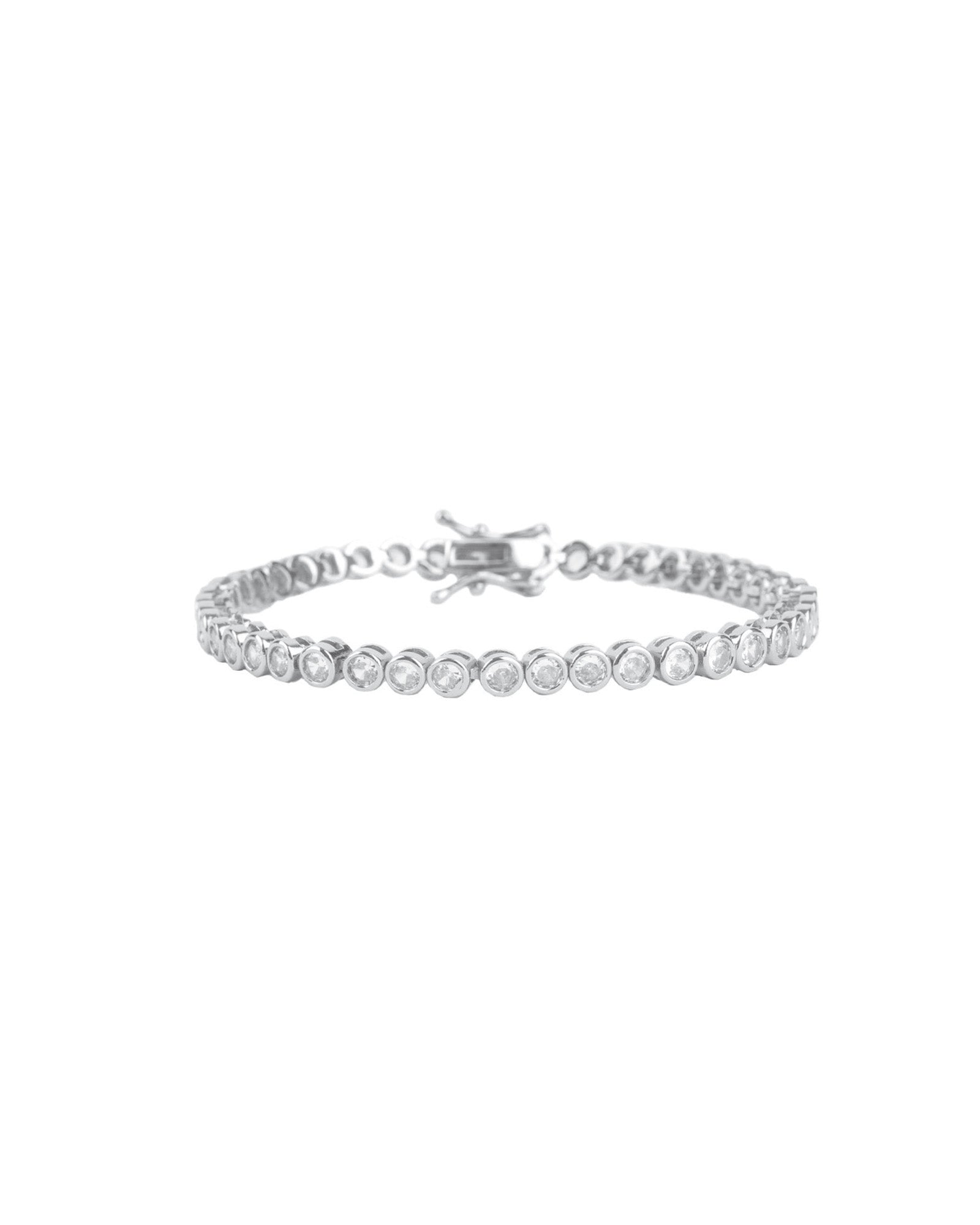 Baseline-Tennis Bezel CZ Bracelet | 4mm-Bracelets-Rhodium Plated, Cubic Zirconia-Blue Ruby Jewellery-Vancouver Canada