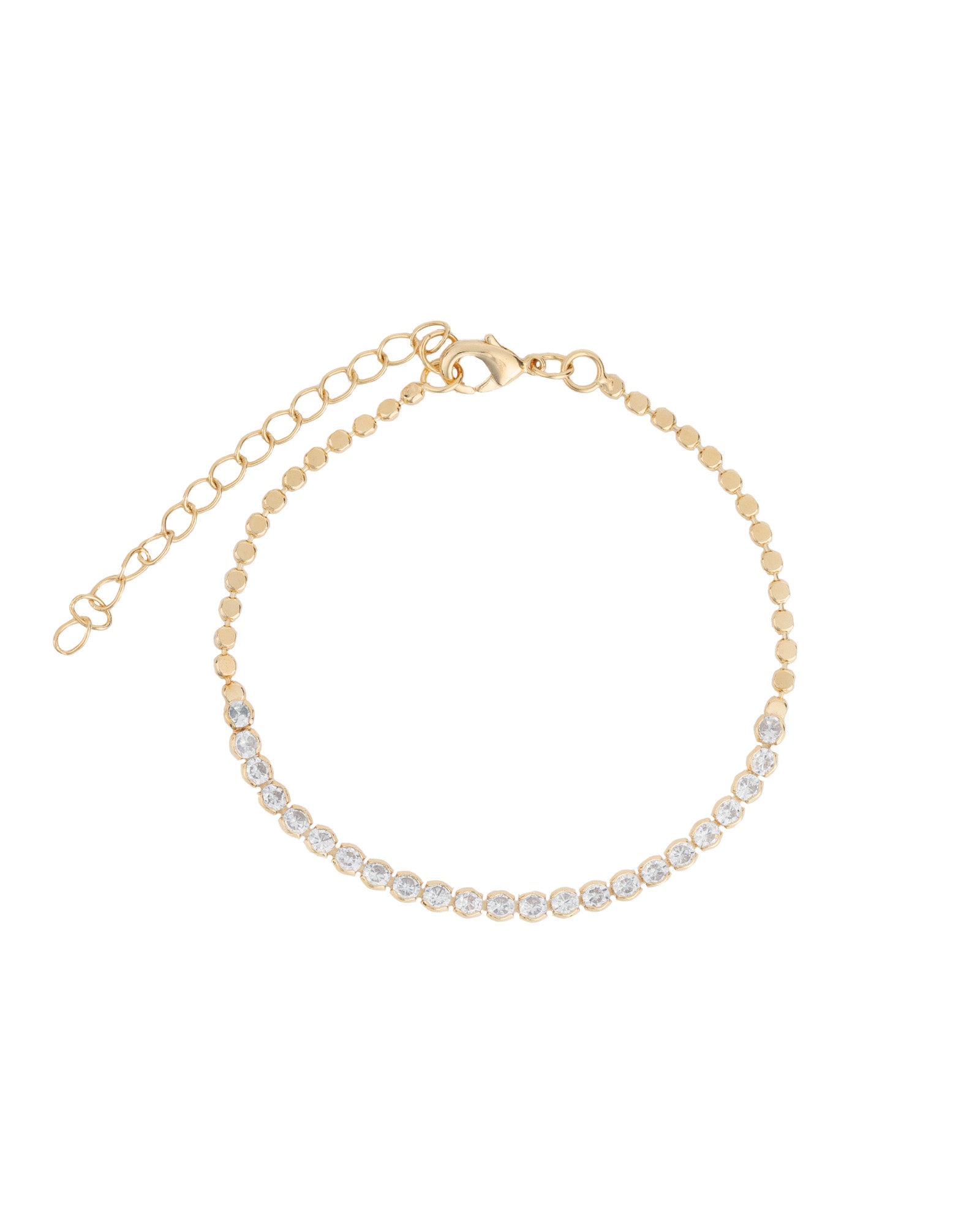 Tennis Disc Bracelet 18k Gold Plated, Cubic Zirconia