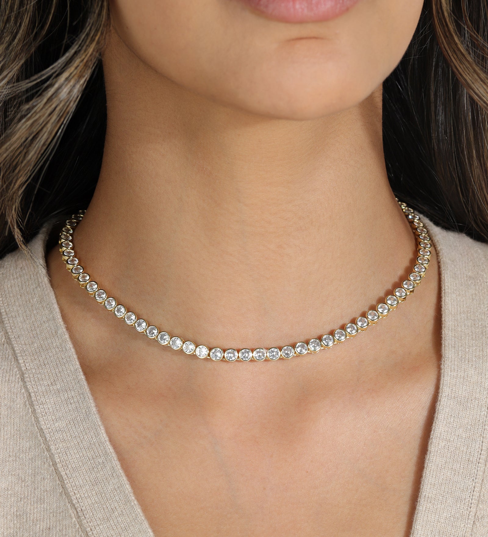 Baseline-Tennis Bezel CZ Necklace | 4mm-Necklaces-Blue Ruby Jewellery-Vancouver Canada