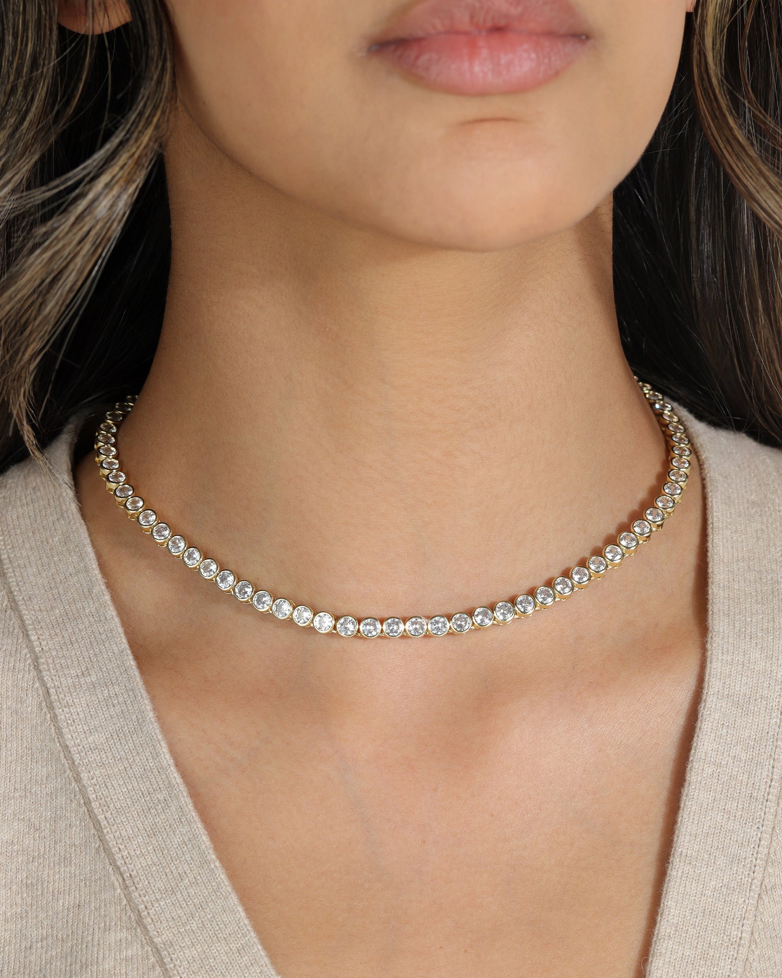 Baseline-Tennis Bezel CZ Necklace | 4mm-Necklaces-Blue Ruby Jewellery-Vancouver Canada