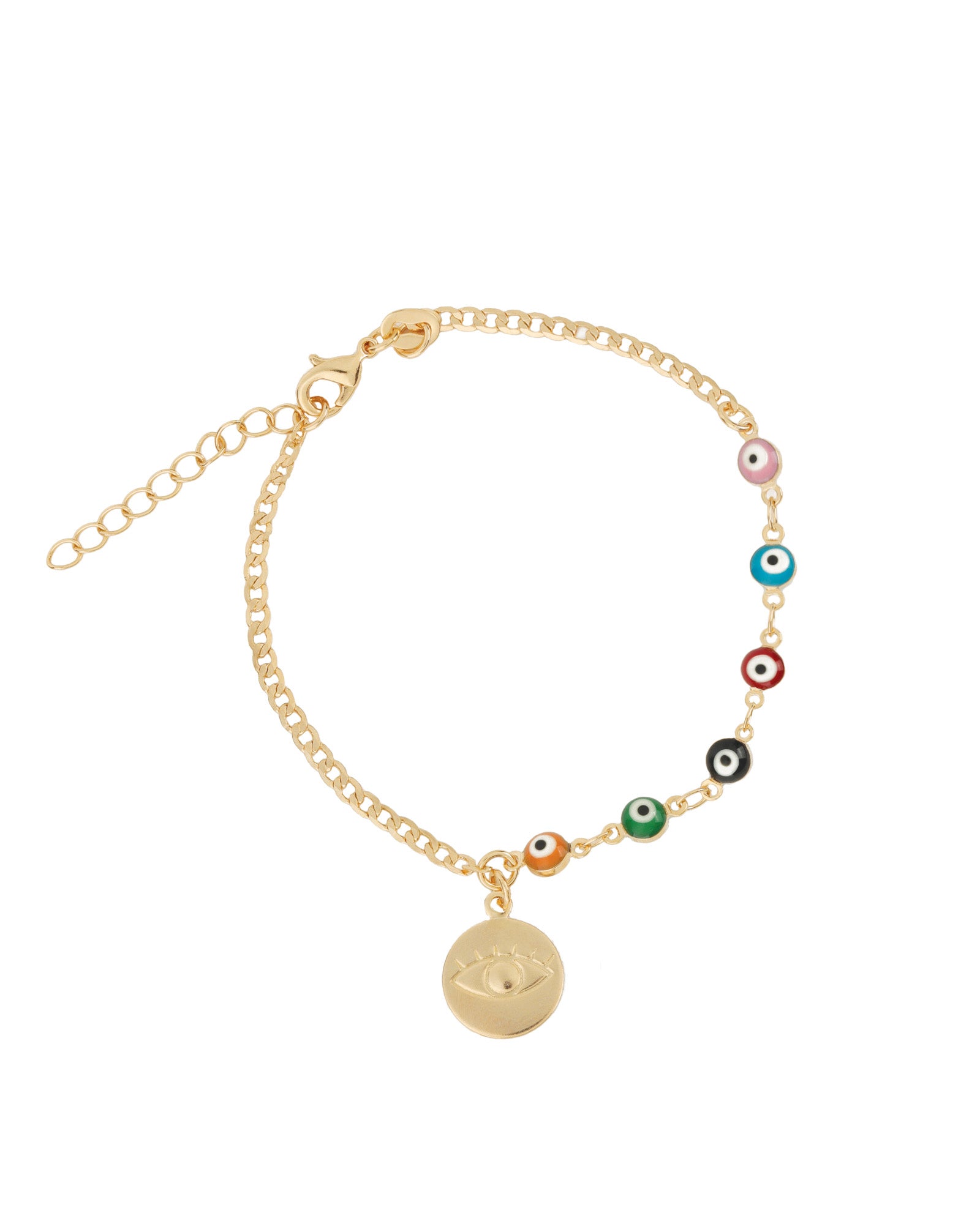 Baseline-Evil Eye Chain Charm Bracelet-Bracelets-18k Gold Plated, Enamel-Blue Ruby Jewellery-Vancouver Canada