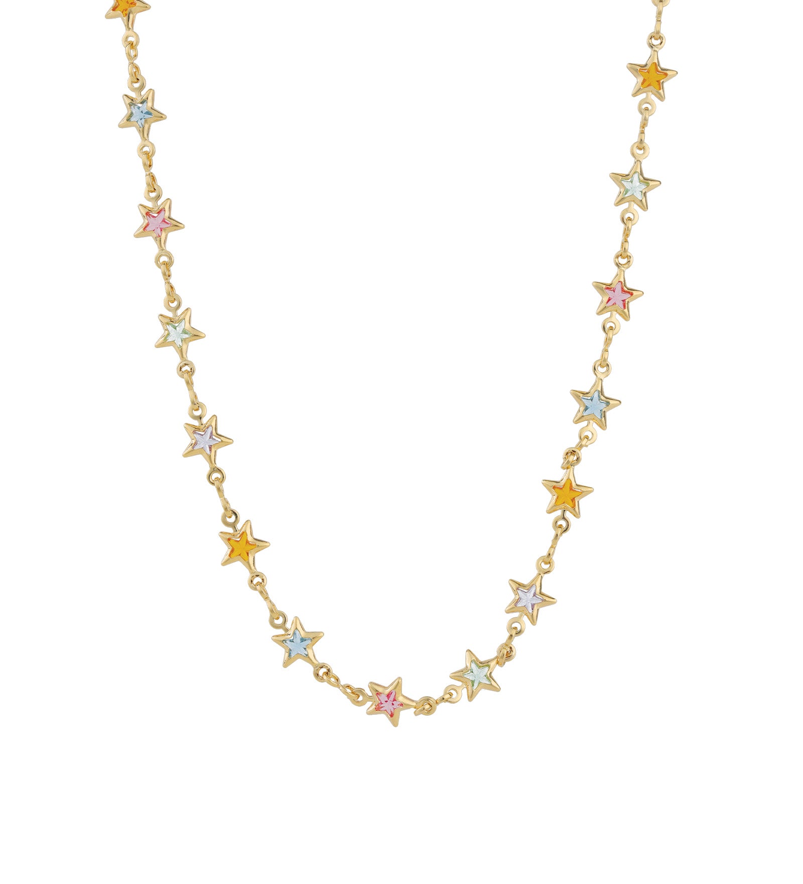 Star Mix CZ Necklace 18k Gold Plated, Cubic Zirconia