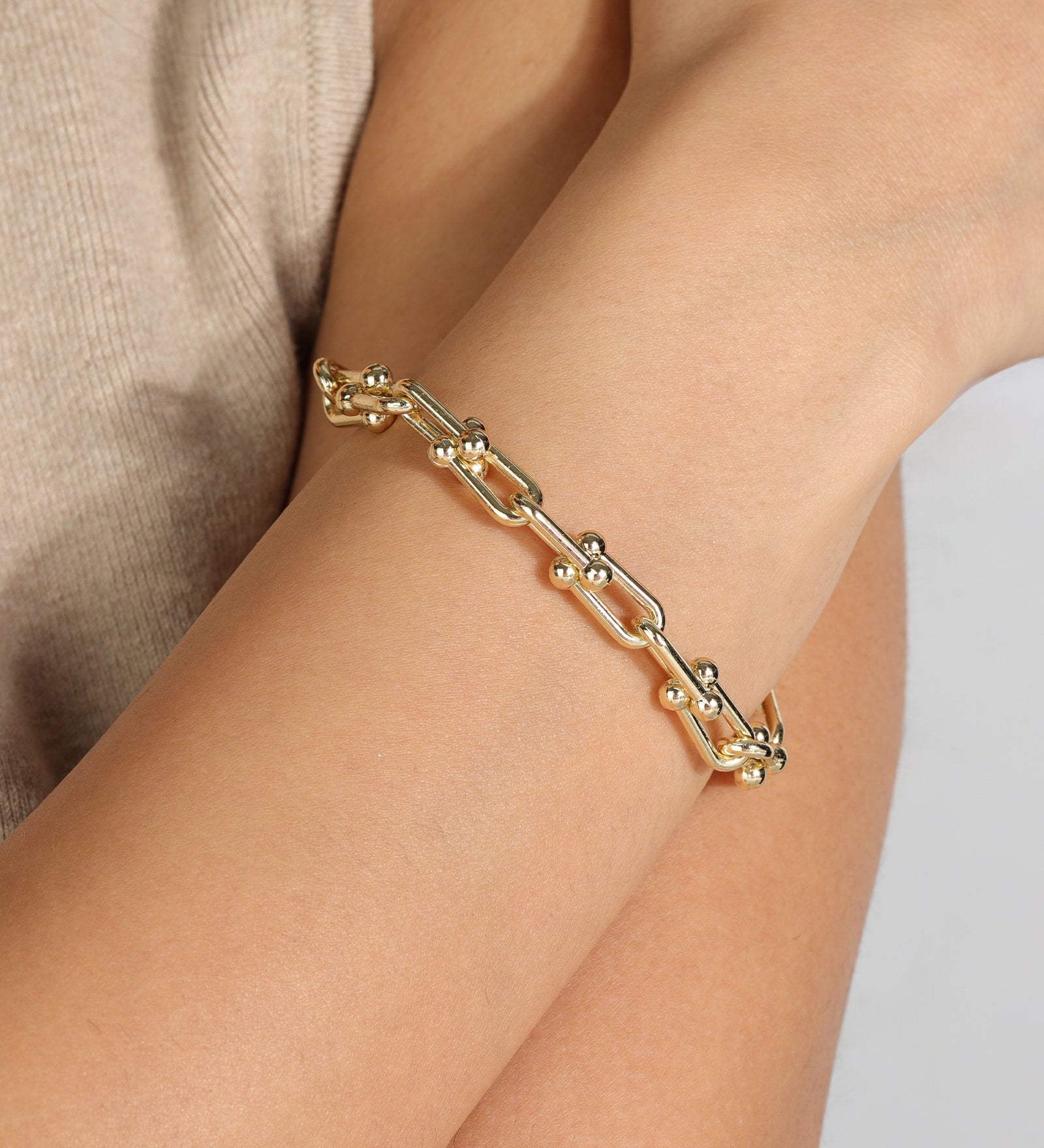 Paperclip Ball Link Bracelet 18k Gold Plated