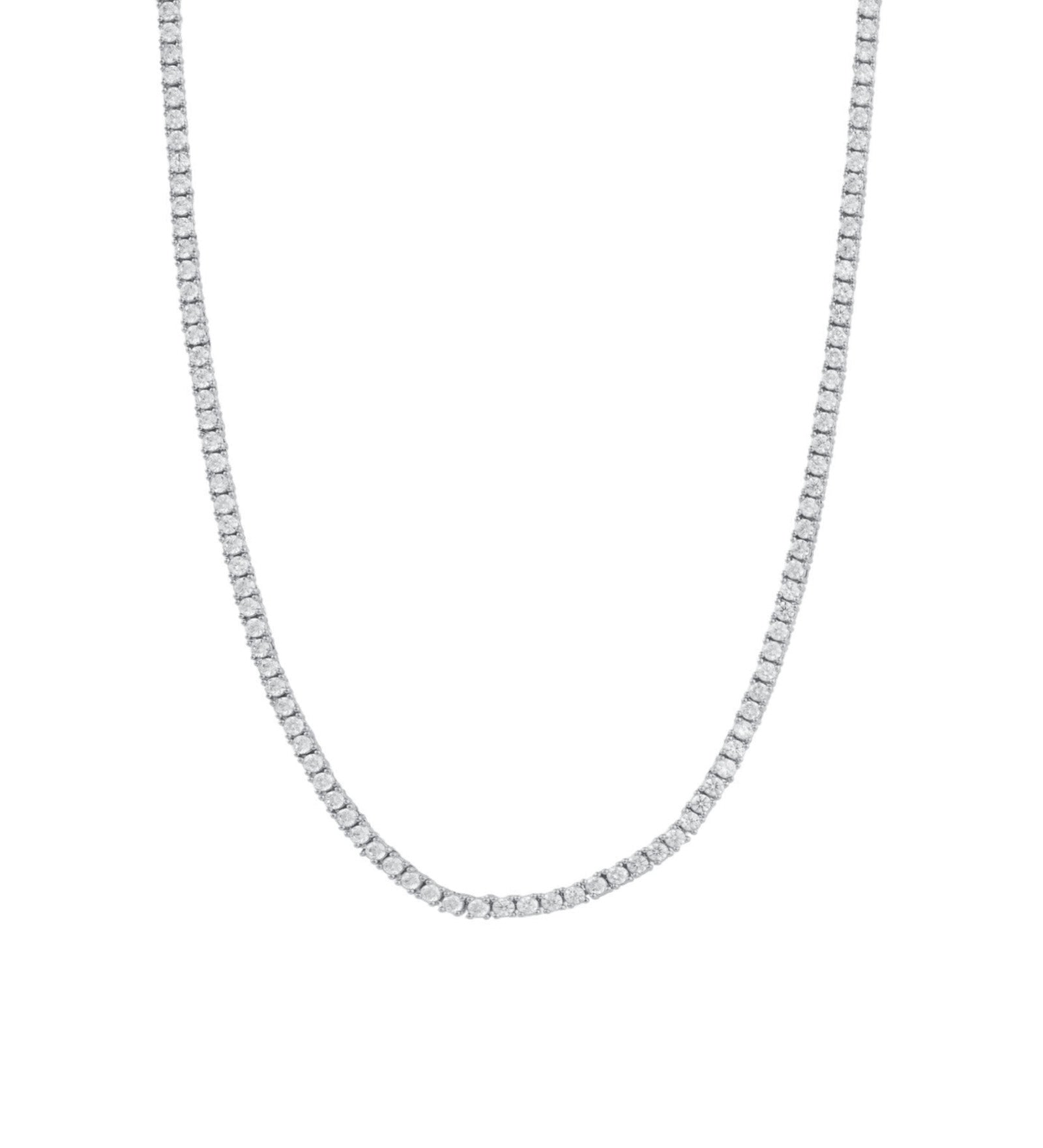 Baseline-Tennis CZ Necklace | 3mm-Necklaces-Rhodium Plated, Cubic Zirconia-Blue Ruby Jewellery-Vancouver Canada
