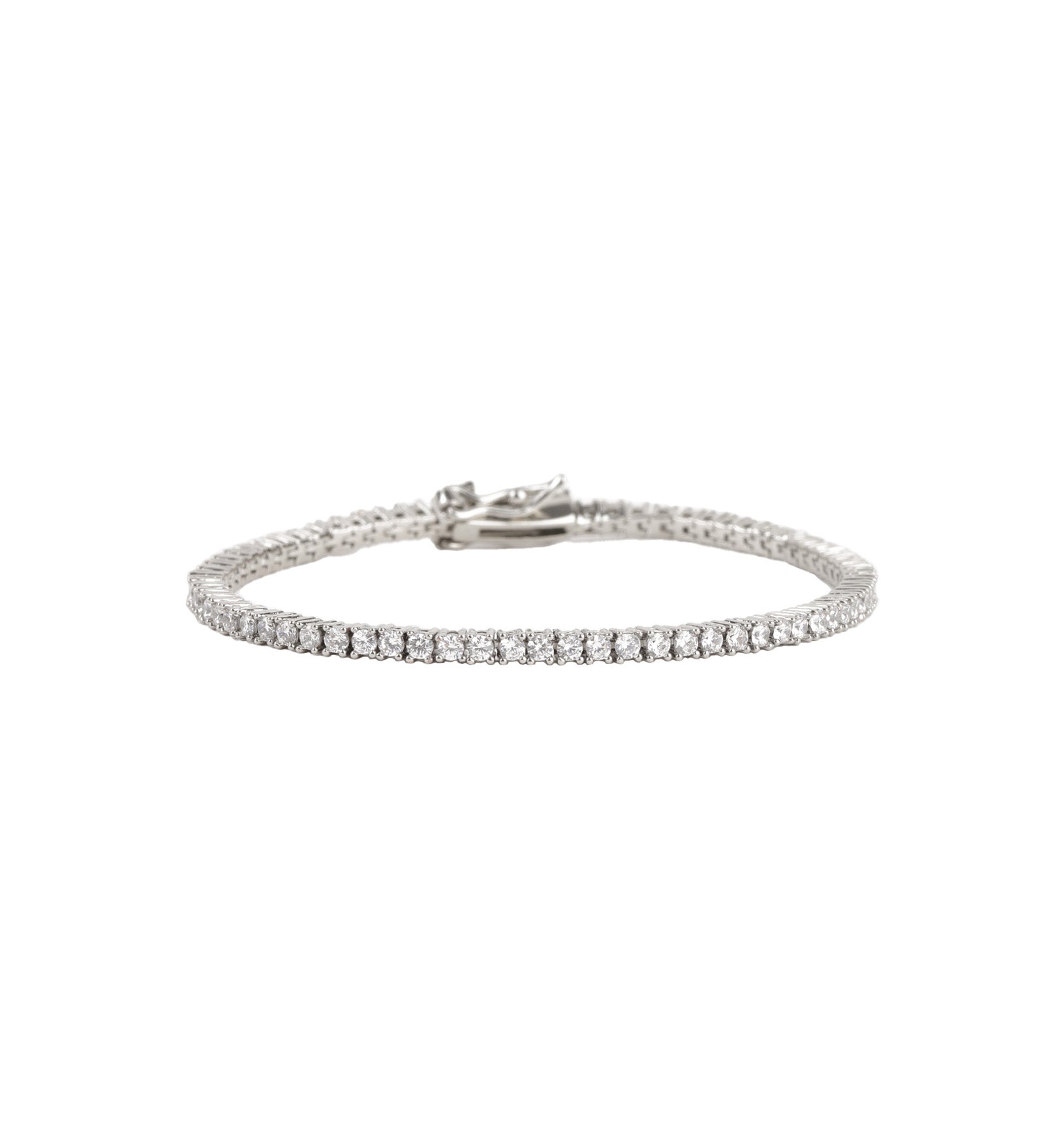 Tennis Bezel Bracelet Rhodium Plated, Cubic Zirconia