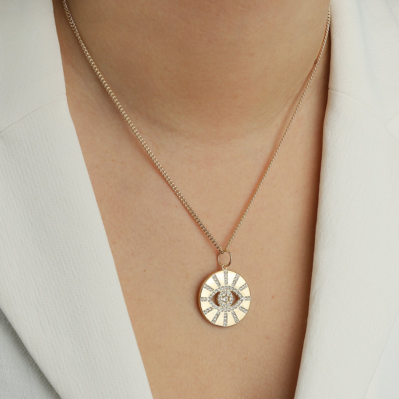 Baseline-Evil Eye Pavé Charm-Necklaces-Blue Ruby Jewellery-Vancouver Canada