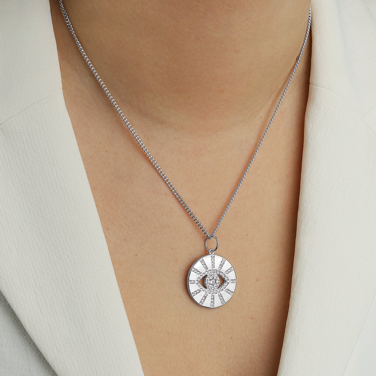 Baseline-Evil Eye Pavé Charm-Necklaces-Blue Ruby Jewellery-Vancouver Canada