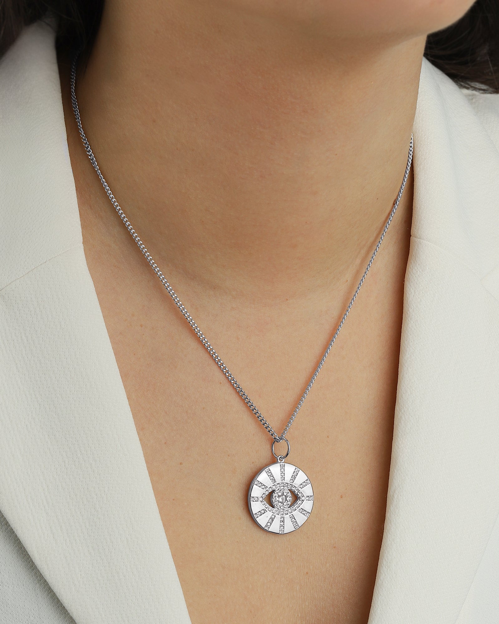 Baseline-Evil Eye Pavé Charm-Necklaces-Blue Ruby Jewellery-Vancouver Canada