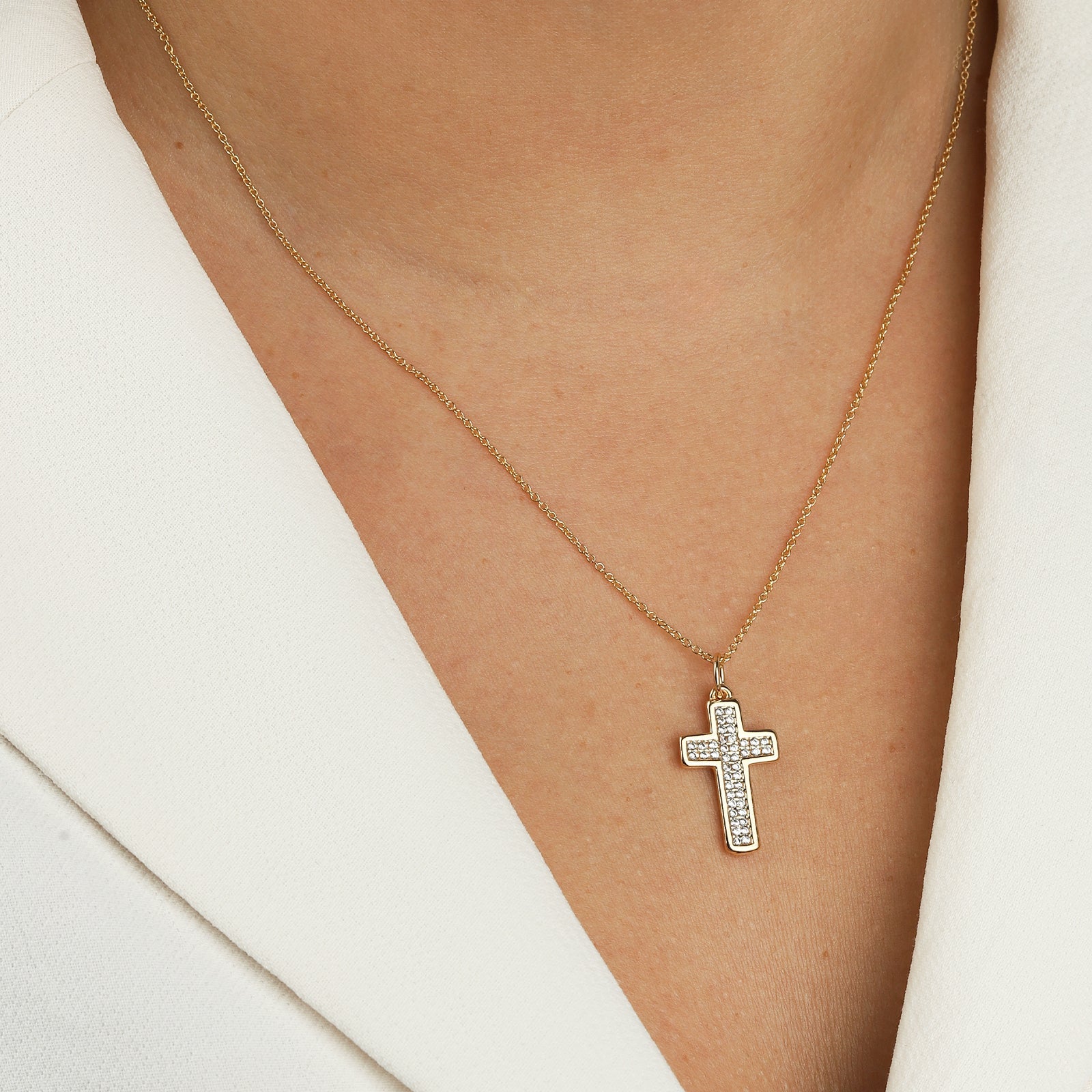 Baseline-Cross Pavé Charm-Necklaces-Blue Ruby Jewellery-Vancouver Canada