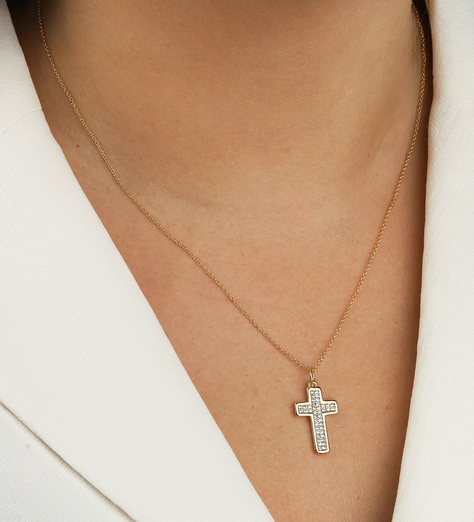 Baseline-Cross Pavé Charm-Necklaces-Blue Ruby Jewellery-Vancouver Canada