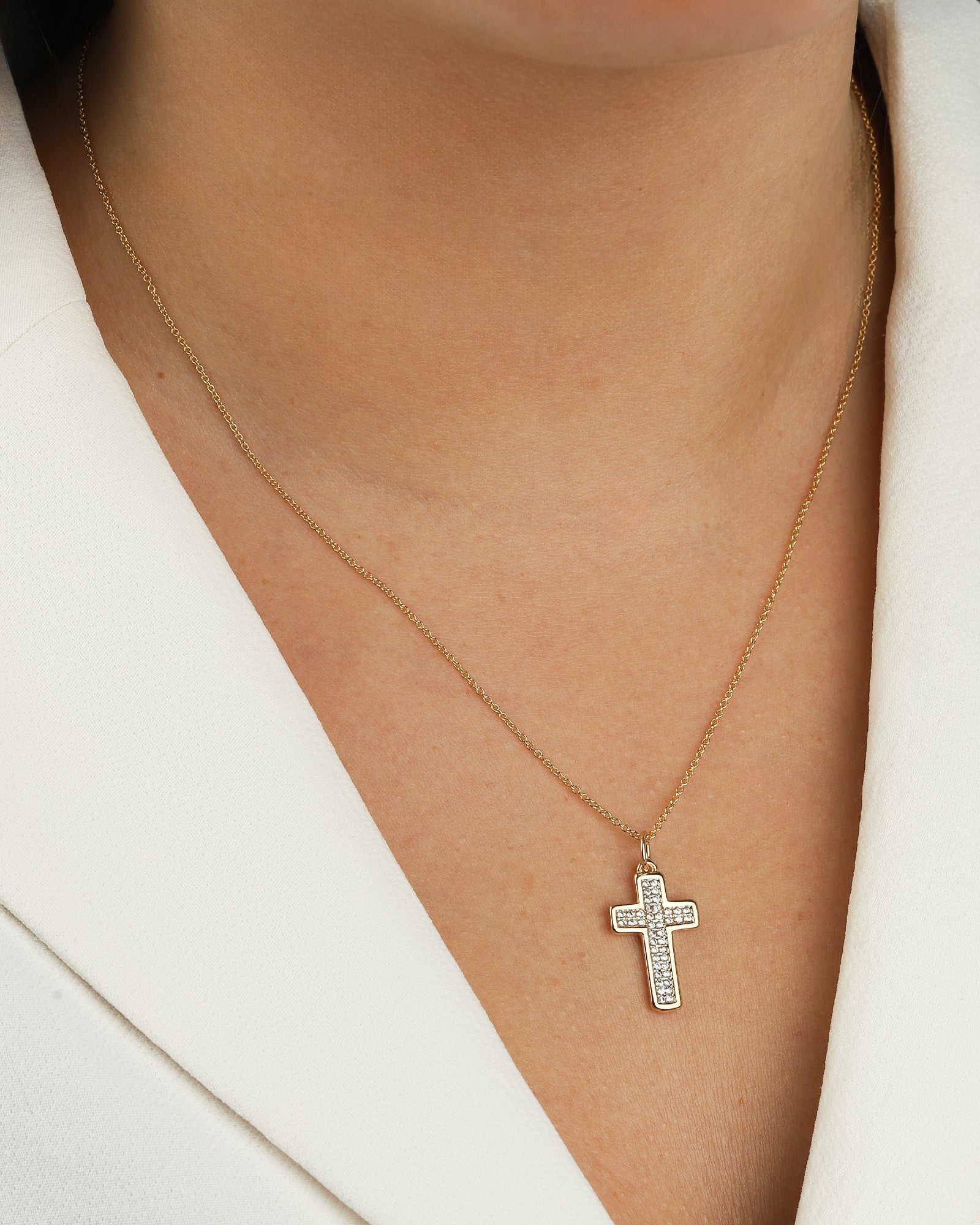 Baseline-Cross Pavé Charm-Necklaces-Blue Ruby Jewellery-Vancouver Canada