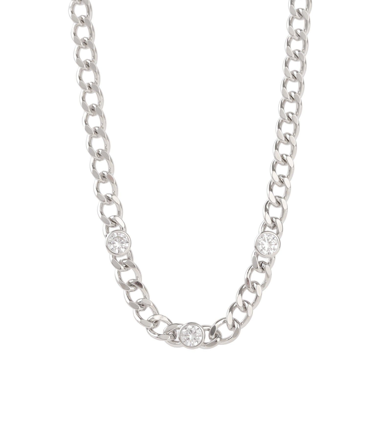 Cuban Link 3 CZ Necklace | 7mm Rhodium Plated, Cubic Zirconia