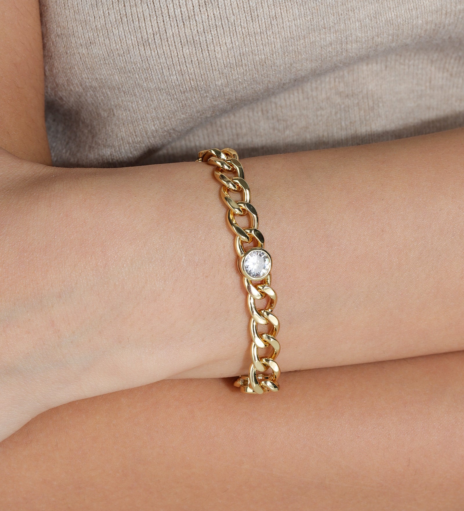 Cuban Link 3 CZ Bracelet 18k Gold Plated, Cubic Zirconia