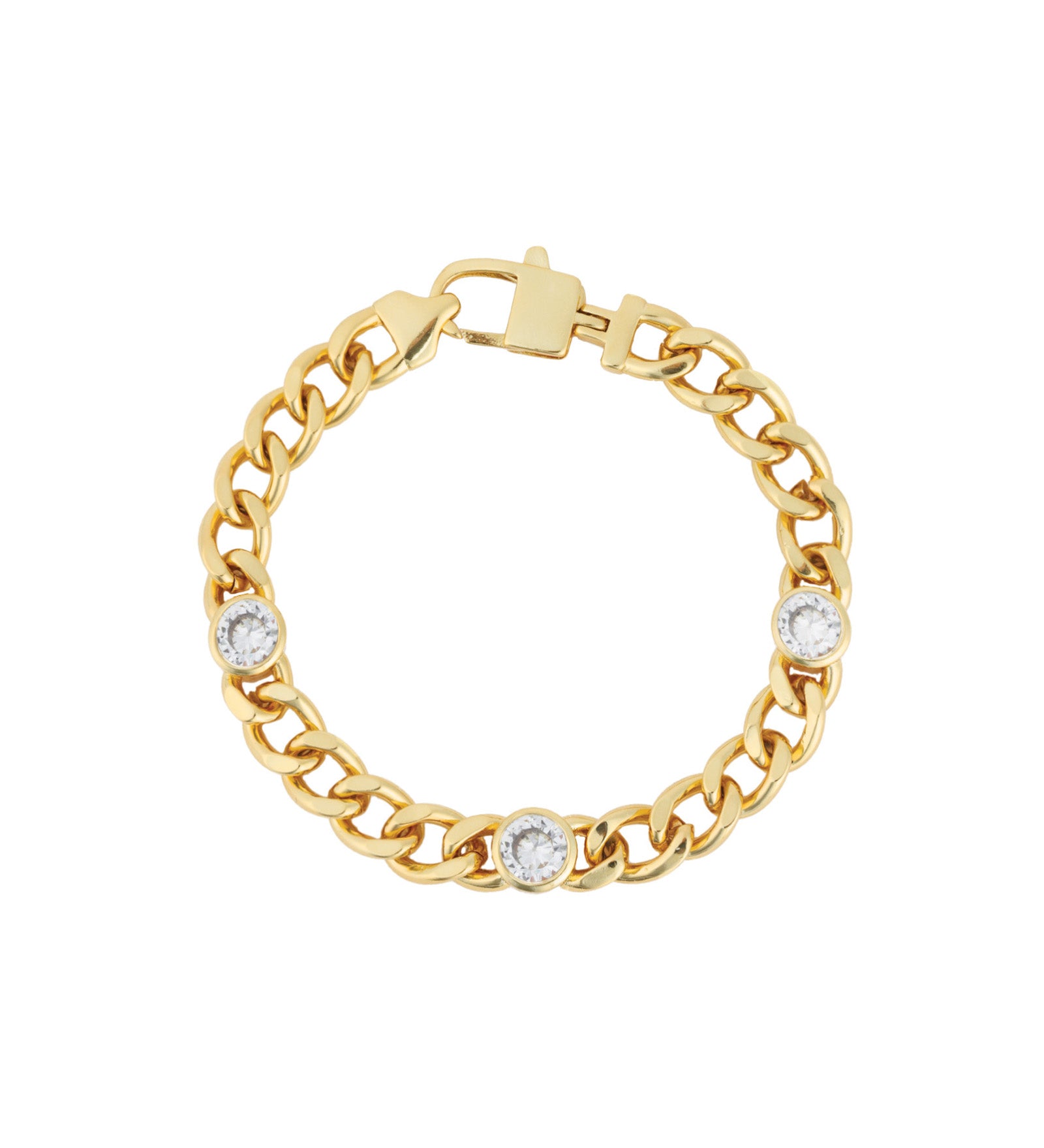 Cuban Link 3 CZ Bracelet 18k Gold Plated, Cubic Zirconia