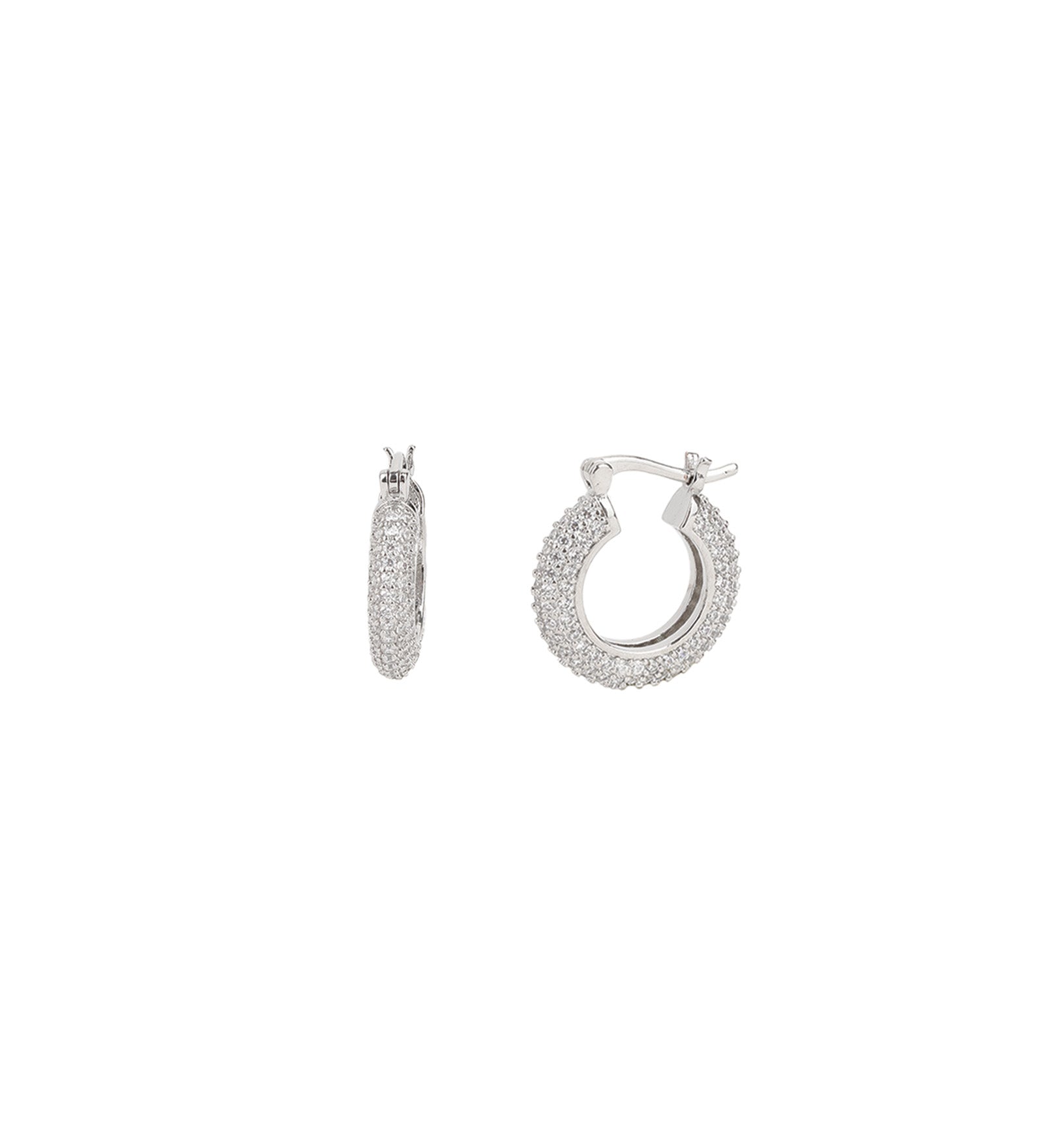 Pavé Tube Hoops | 18mm Rhodium Plated, Cubic Zirconia