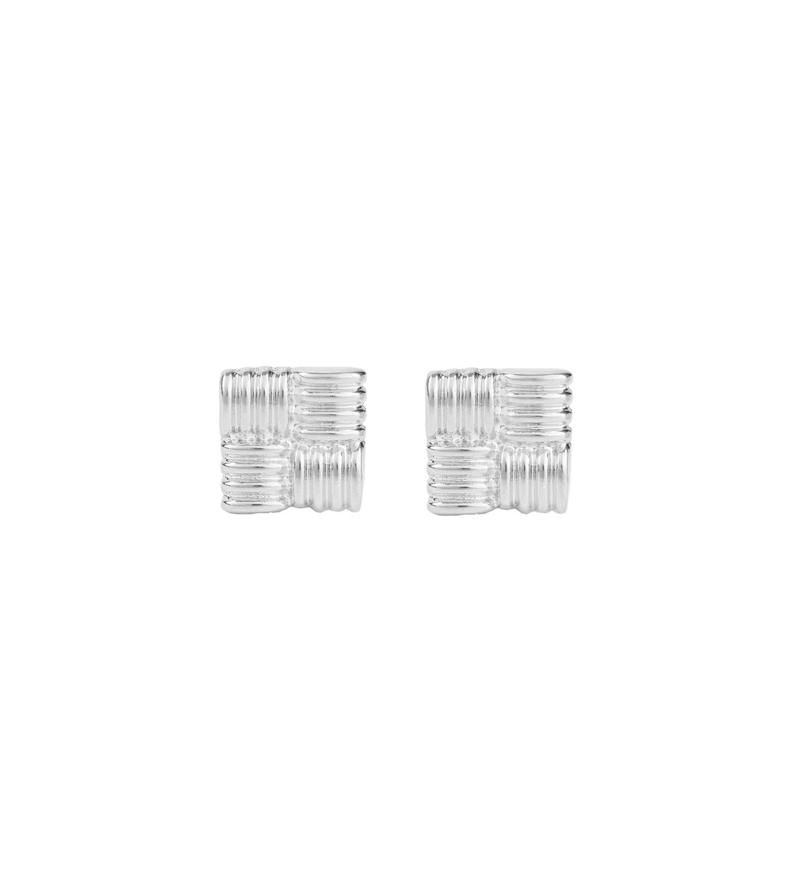 Baseline-Woven Square Studs-Earrings-Rhodium Plated-Blue Ruby Jewellery-Vancouver Canada