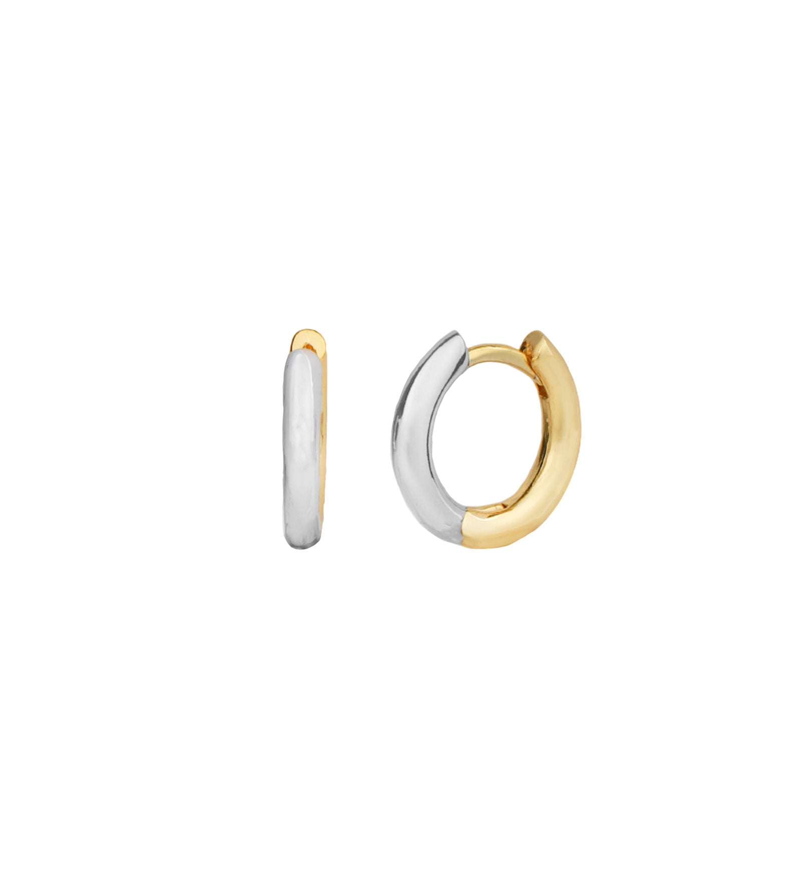 Baseline-Two Tone Huggie | 13mm-Earrings-18k Gold Plated, Rhodium Plated-Blue Ruby Jewellery-Vancouver Canada