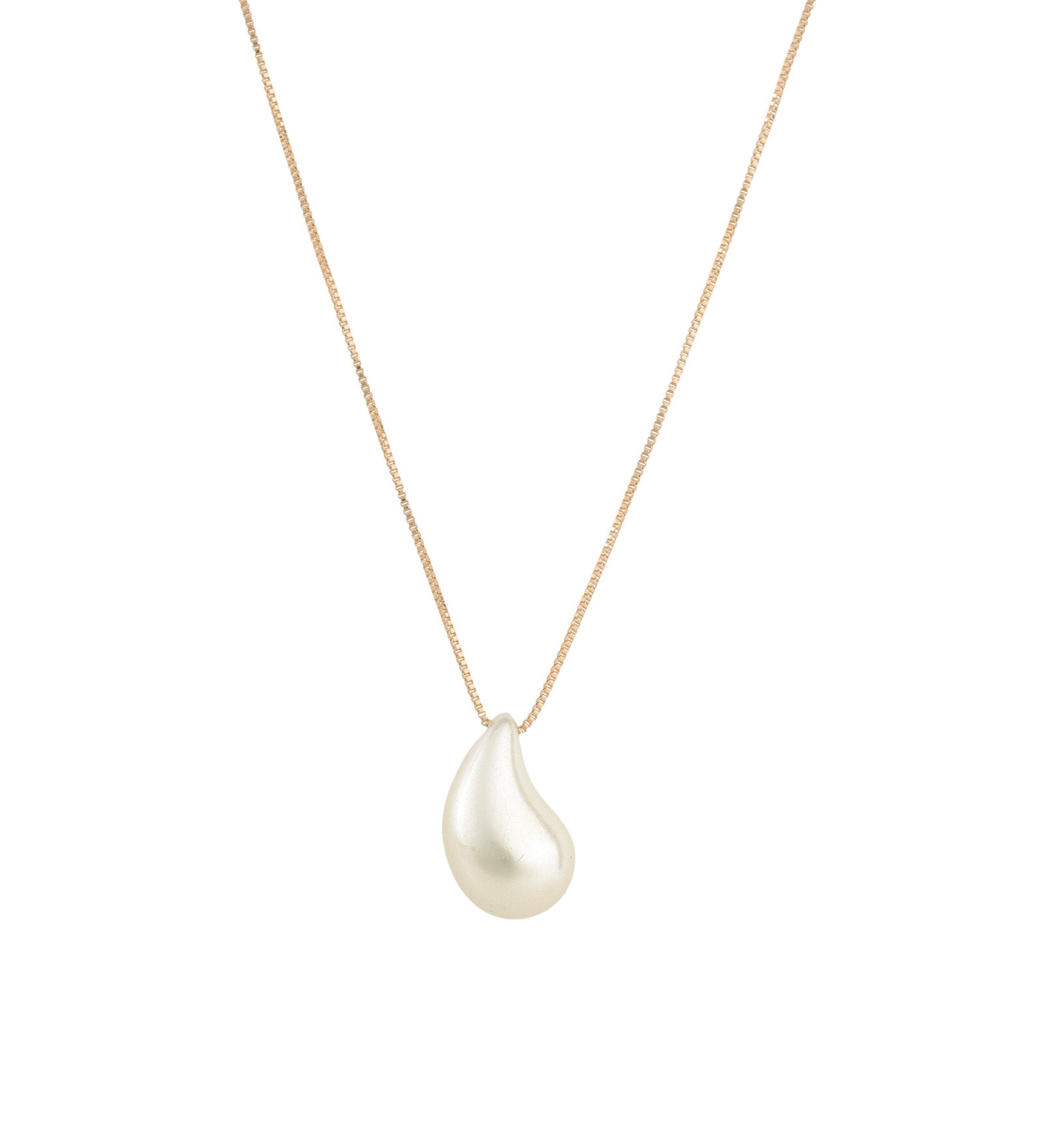 Pearl Teardrop Box Chain Necklace 18k Gold Plated, White Pearl