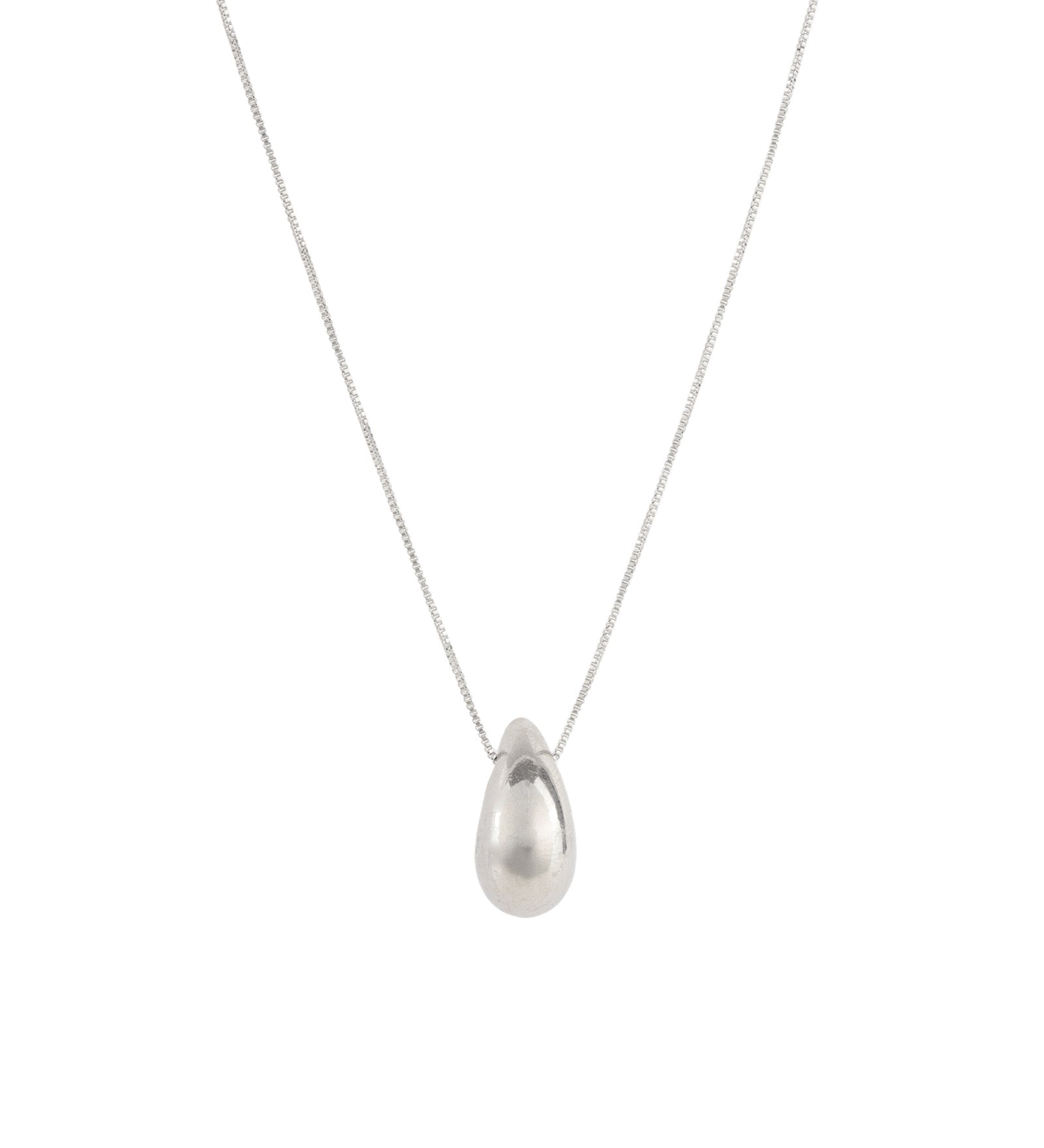 Medium Teardrop Box Chain Necklace Rhodium Plated