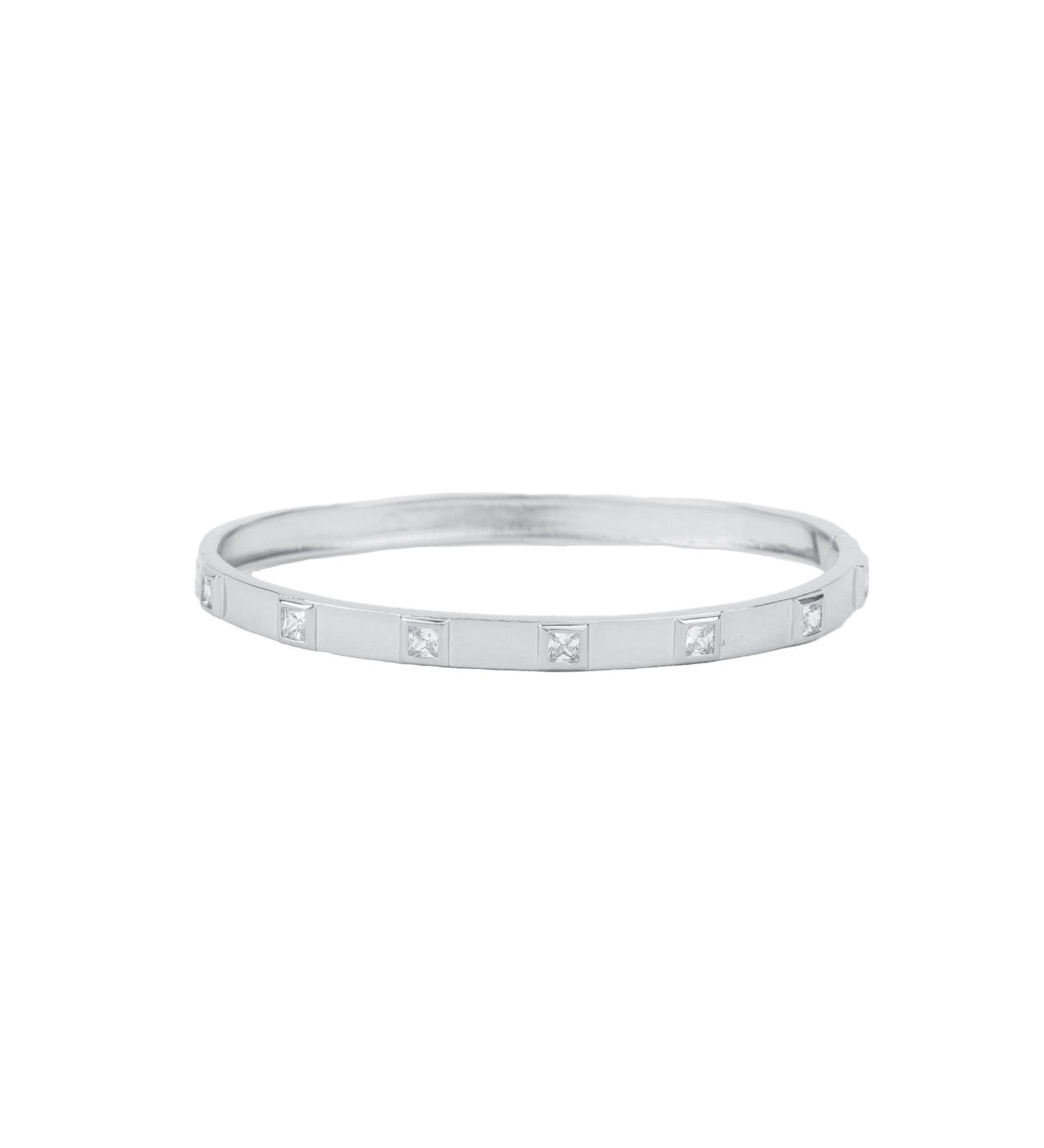 Baseline-Square CZ Hinge Bangle-Bracelets-Rhodium Plated, Cubic Zirconia-Blue Ruby Jewellery-Vancouver Canada