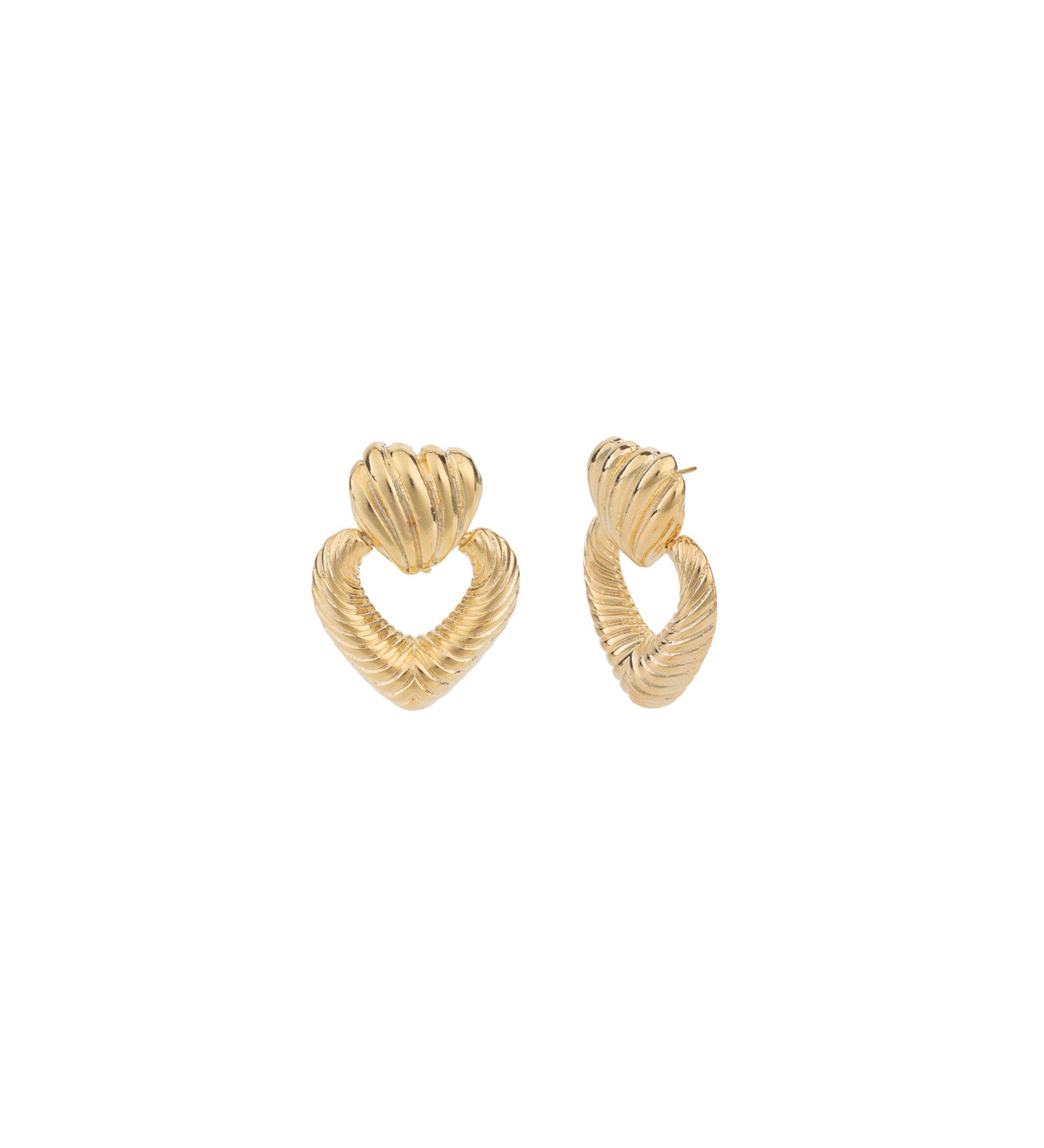 Heart Texture Three Drop Studs 18k Gold Plated