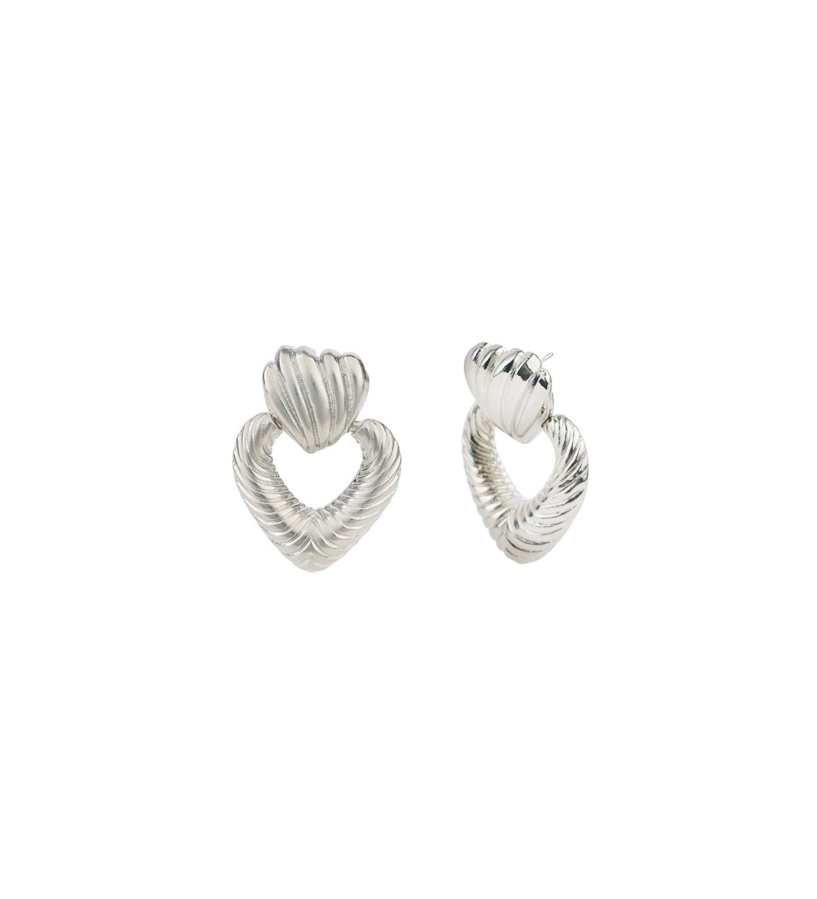 Heart Texture Three Drop Studs Rhodium Plated