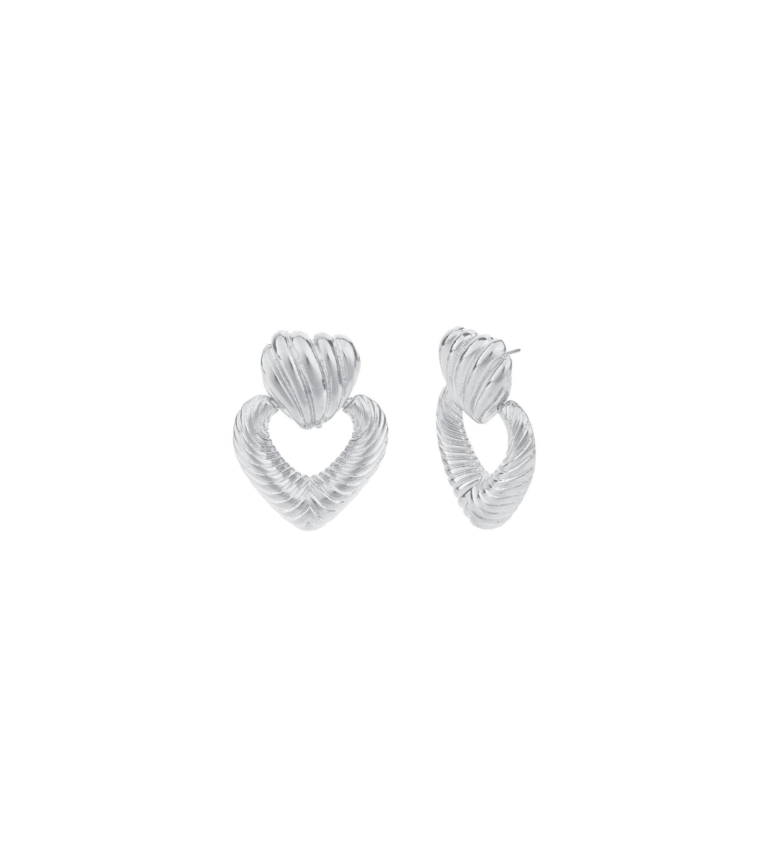 Baseline-Heart Texture Drop Studs-Earrings-Rhodium Plated-Blue Ruby Jewellery-Vancouver Canada