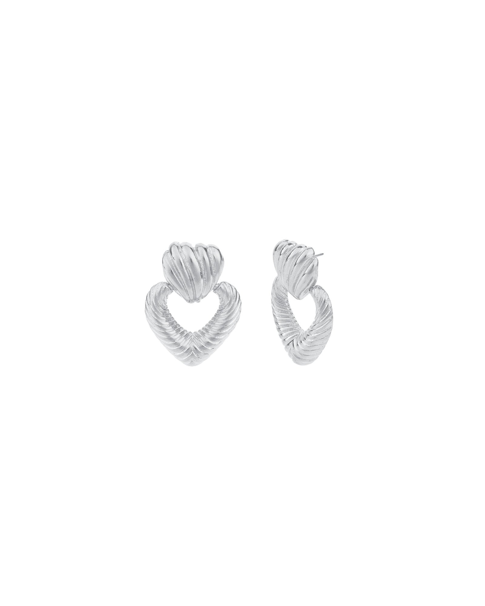 Baseline-Heart Texture Drop Studs-Earrings-Rhodium Plated-Blue Ruby Jewellery-Vancouver Canada