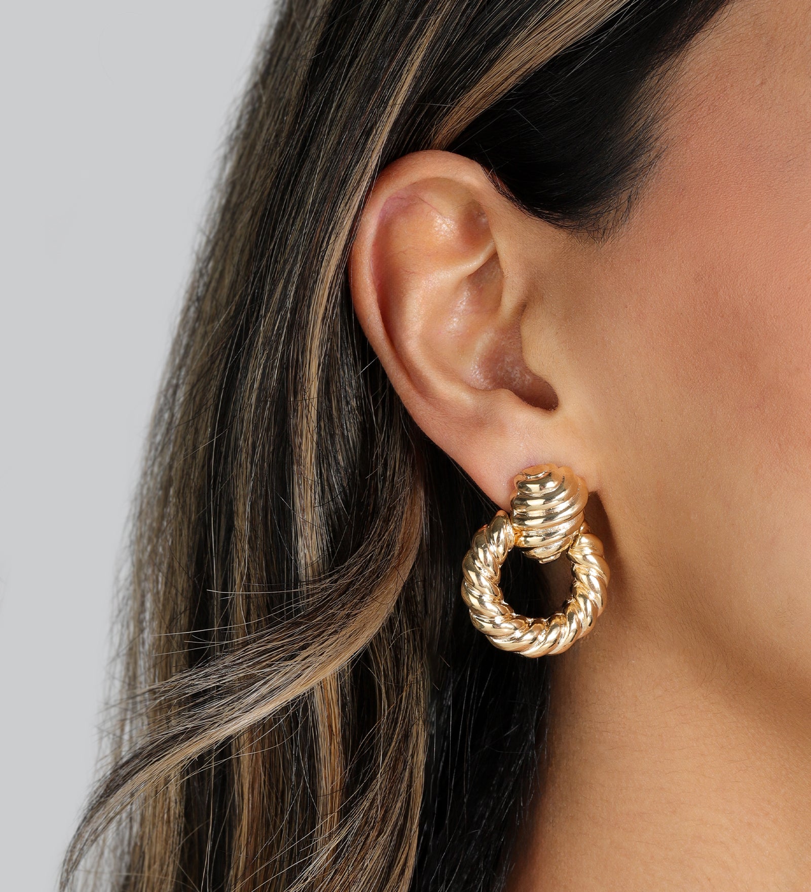 Rope Circle Drop Studs 18k Gold Plated
