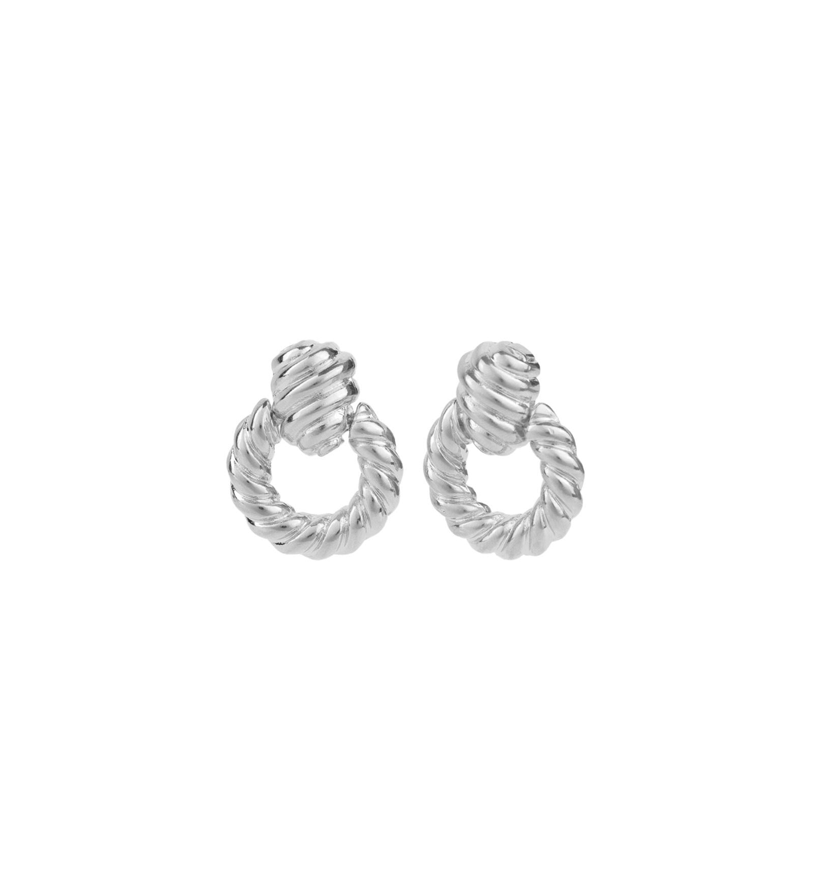 Baseline-Rope Circle Drop Studs-Earrings-Rhodium Plated-Blue Ruby Jewellery-Vancouver Canada