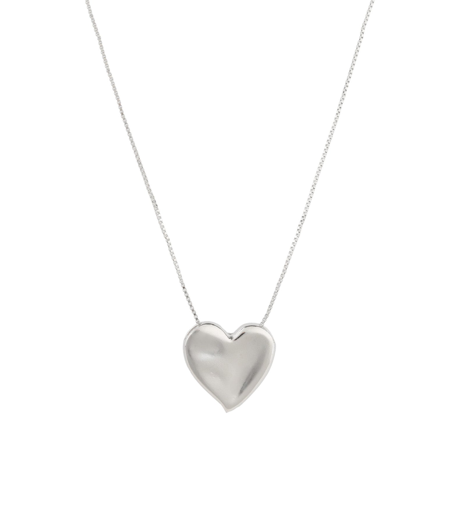 Heart Box Chain Necklace Rhodium Plated