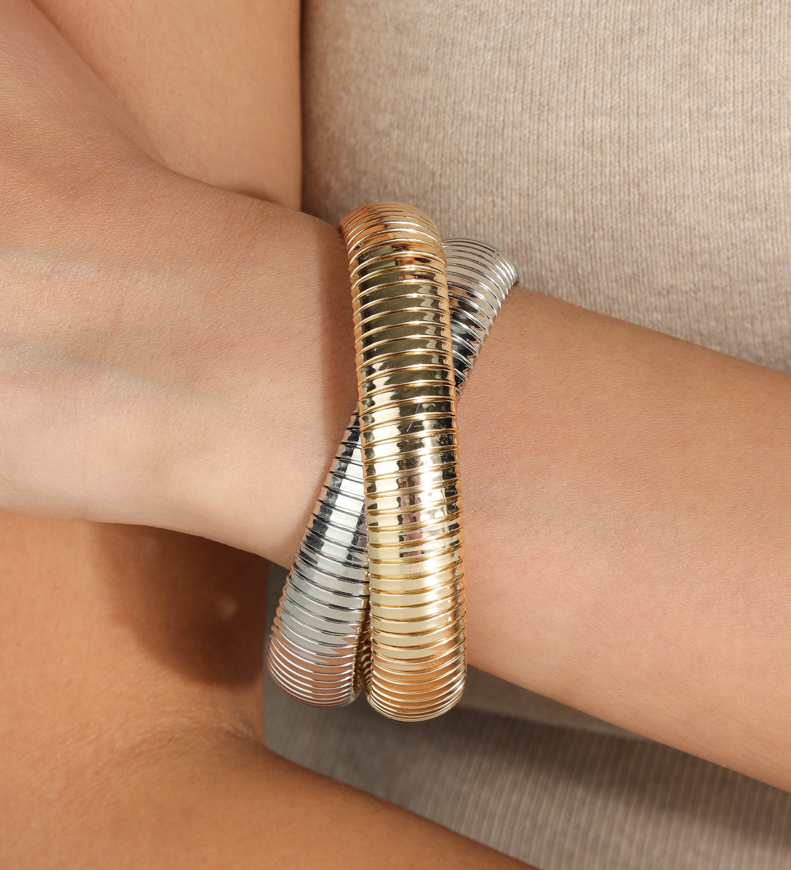 Double Cobra Bangle 18k Gold Plated, Rhodium Plated
