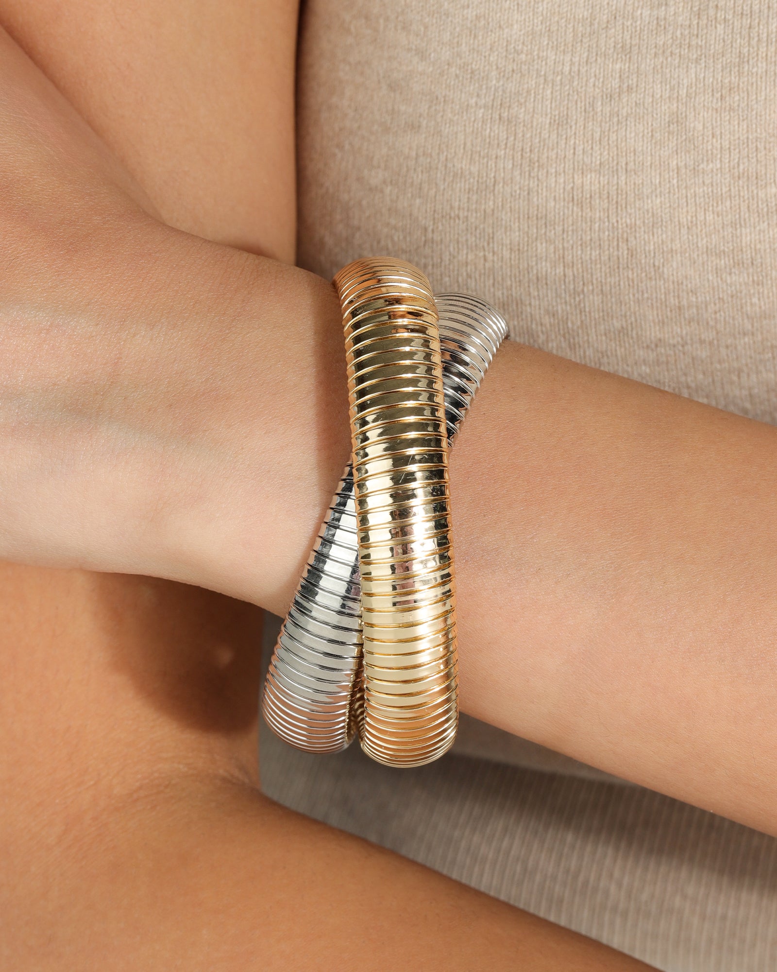 Double Cobra Bangle 18k Gold Plated, Rhodium Plated