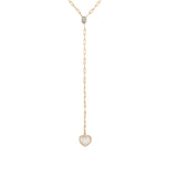 Pavé Heart Paperclip Lariat 18k Gold Plated, Cubic Zirconia
