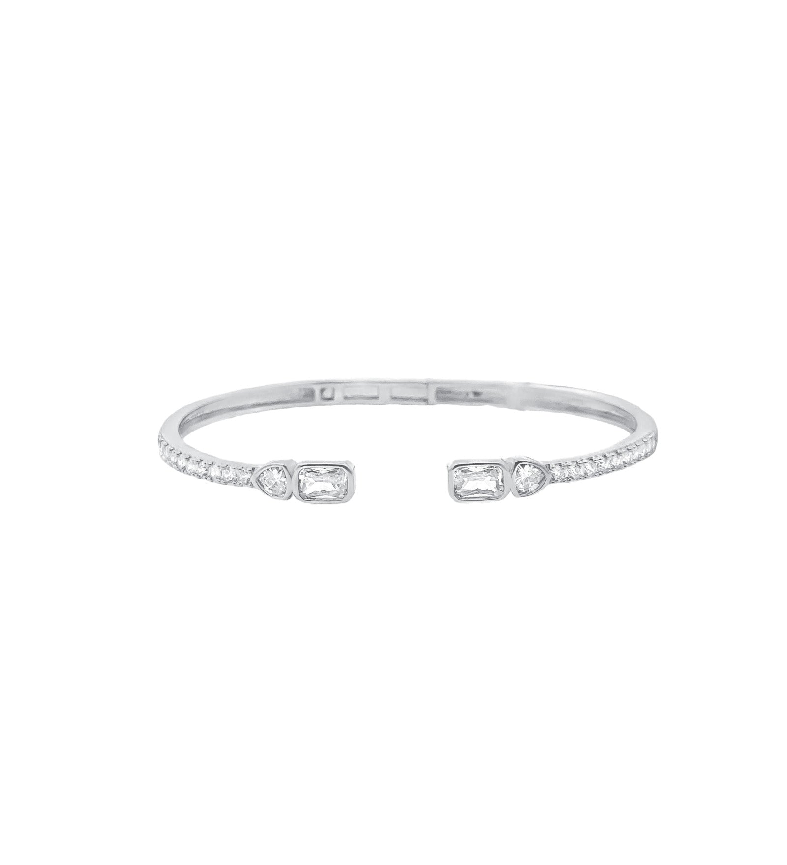 Baseline-Rectangle CZ Pavé Cuff-Bracelets-Rhodium Plated, Cubic Zirconia-Blue Ruby Jewellery-Vancouver Canada