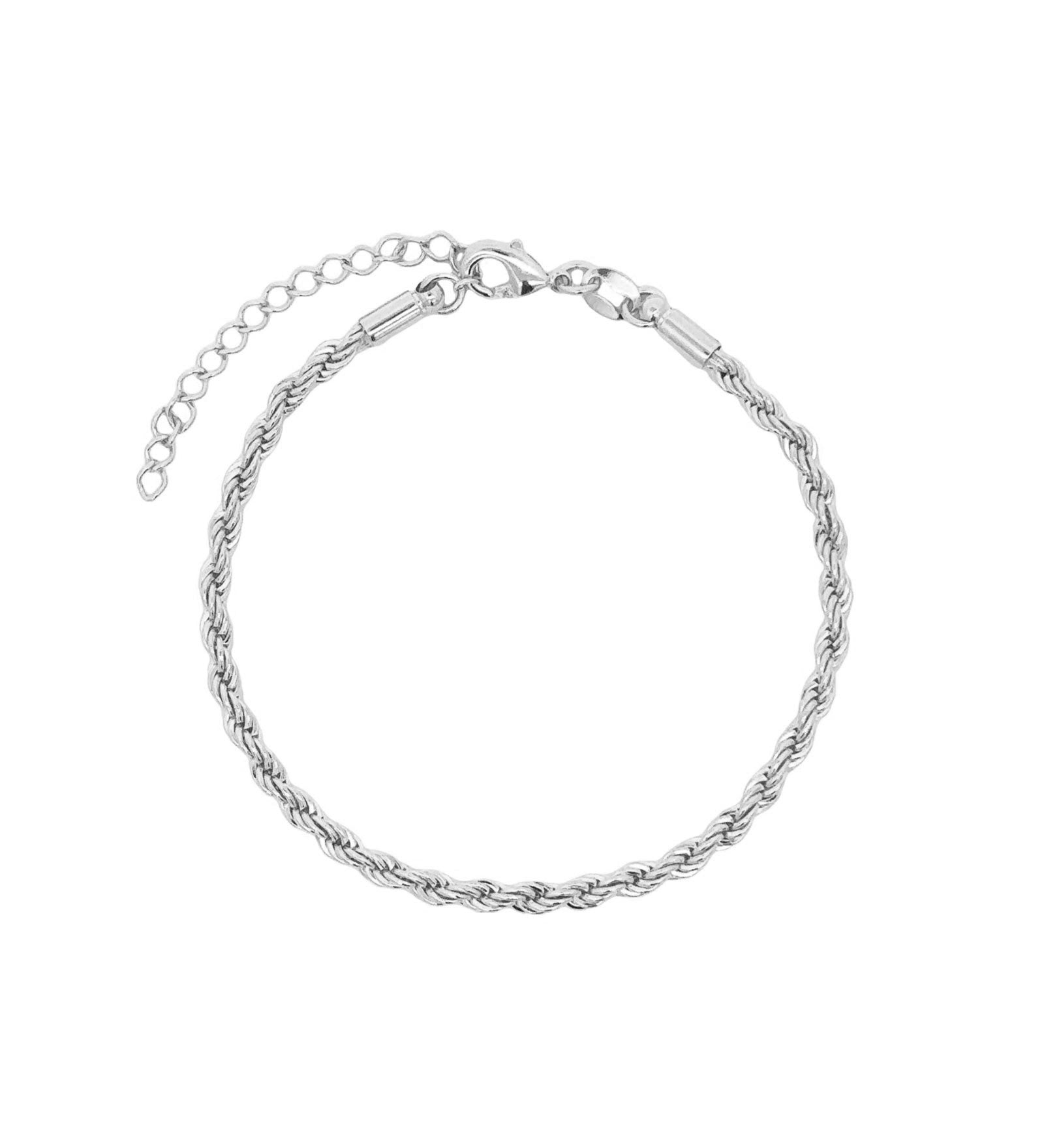 Baseline-Rope Chain Bracelet | 3mm-Bracelets-Rhodium Plated-Blue Ruby Jewellery-Vancouver Canada